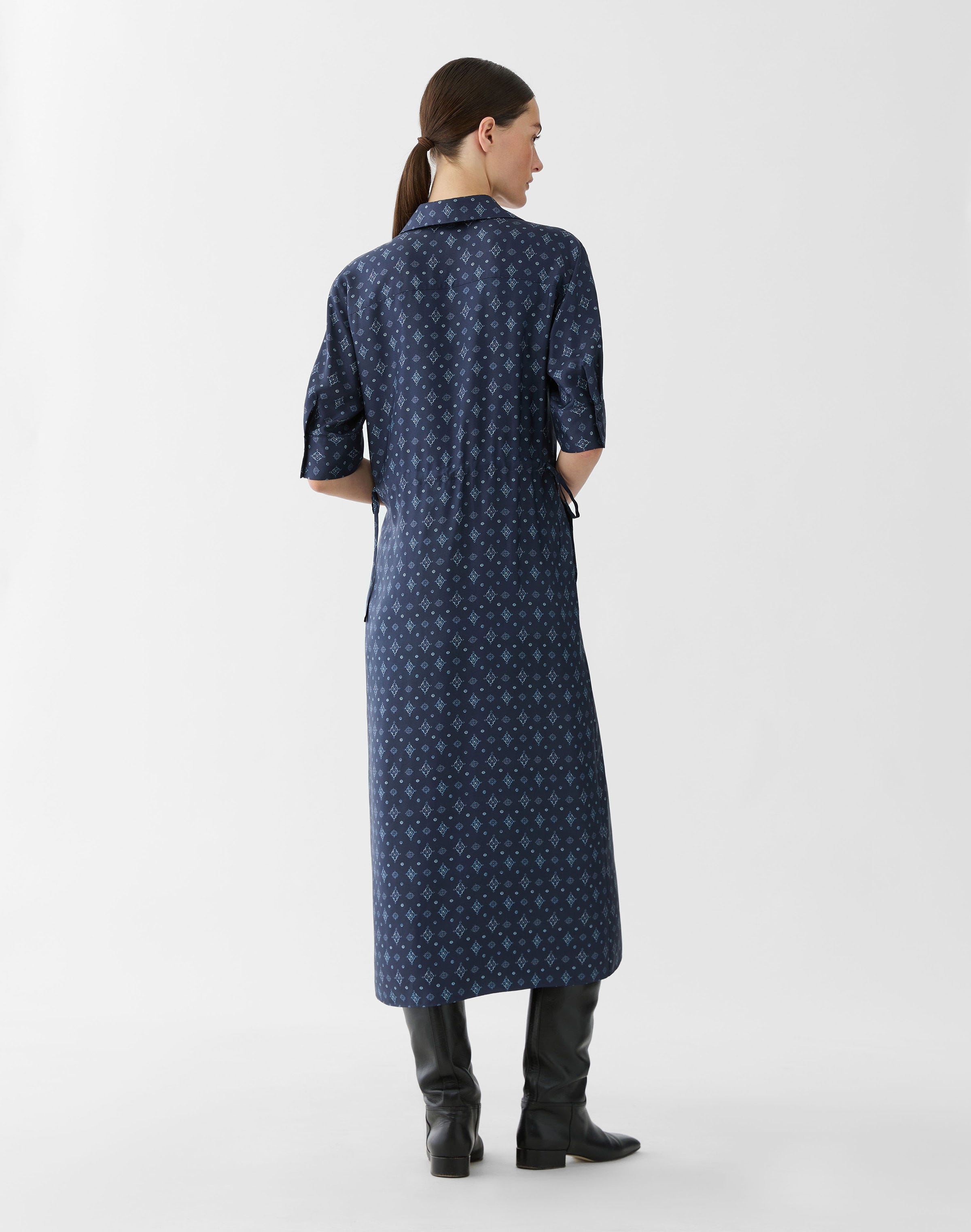 Petite Bandana Print Silk Twill Tie Waist Shirtdress