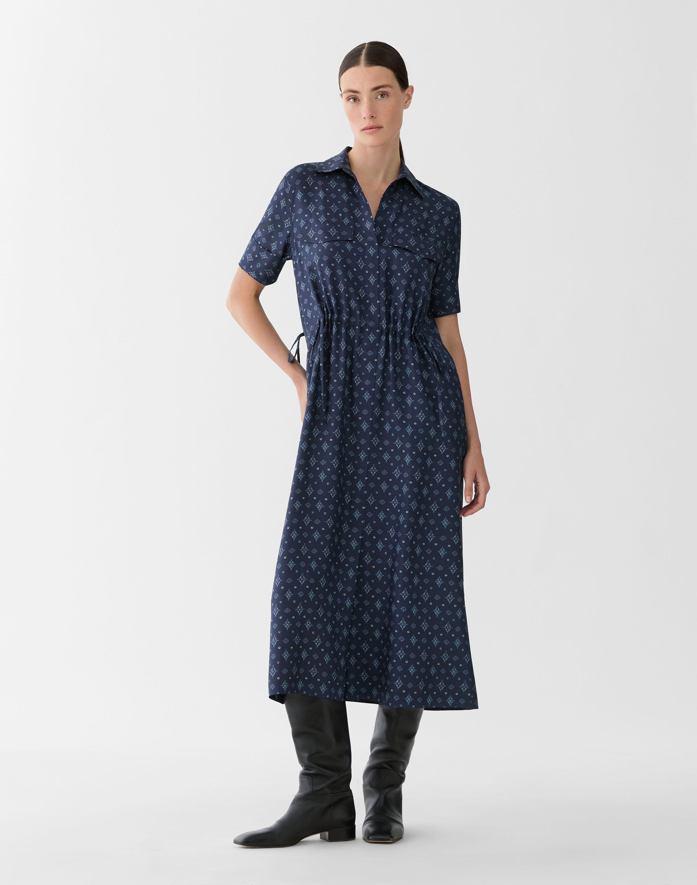 Petite Bandana Print Silk Twill Tie Waist Shirtdress