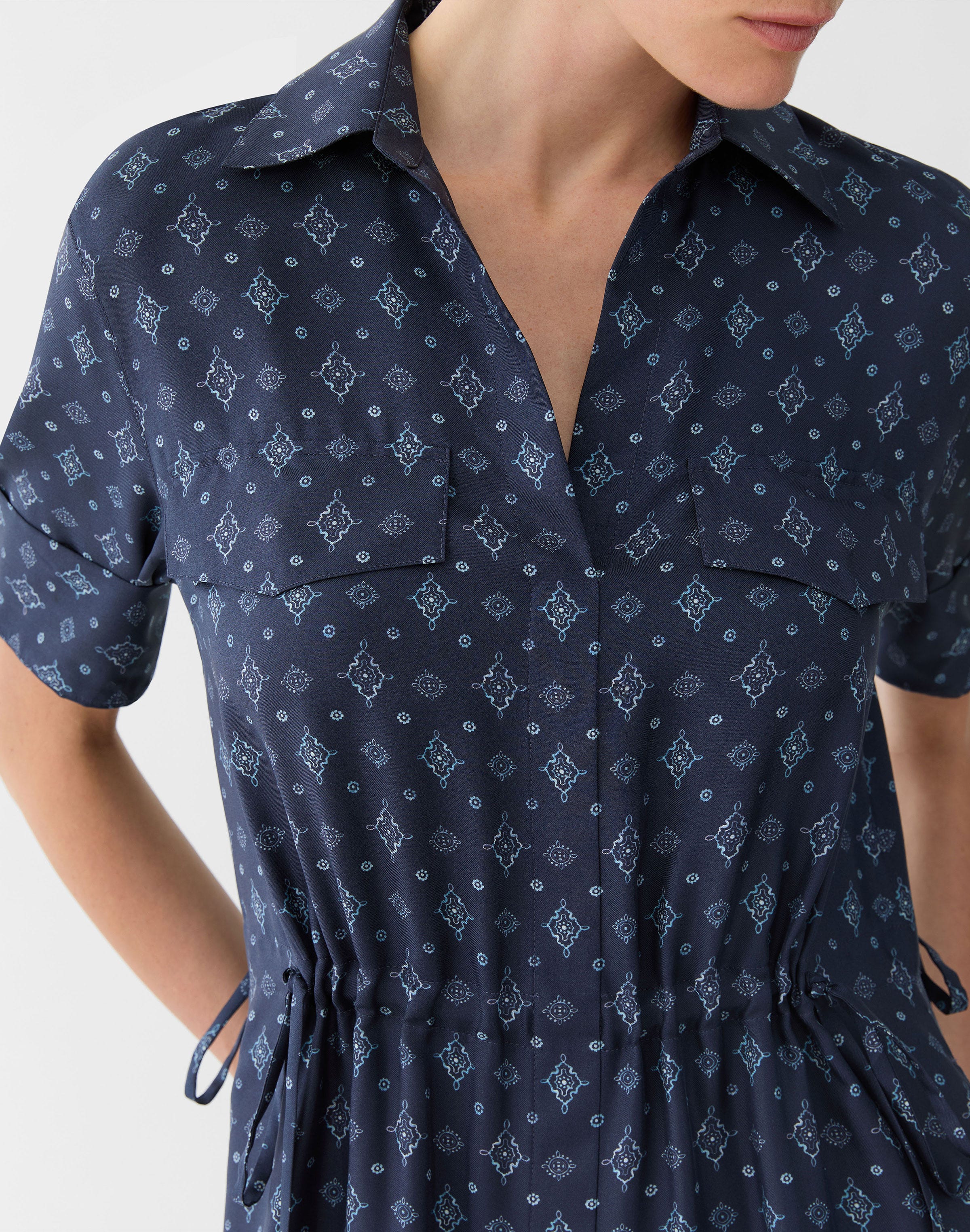 Petite Bandana Print Silk Twill Tie Waist Shirtdress