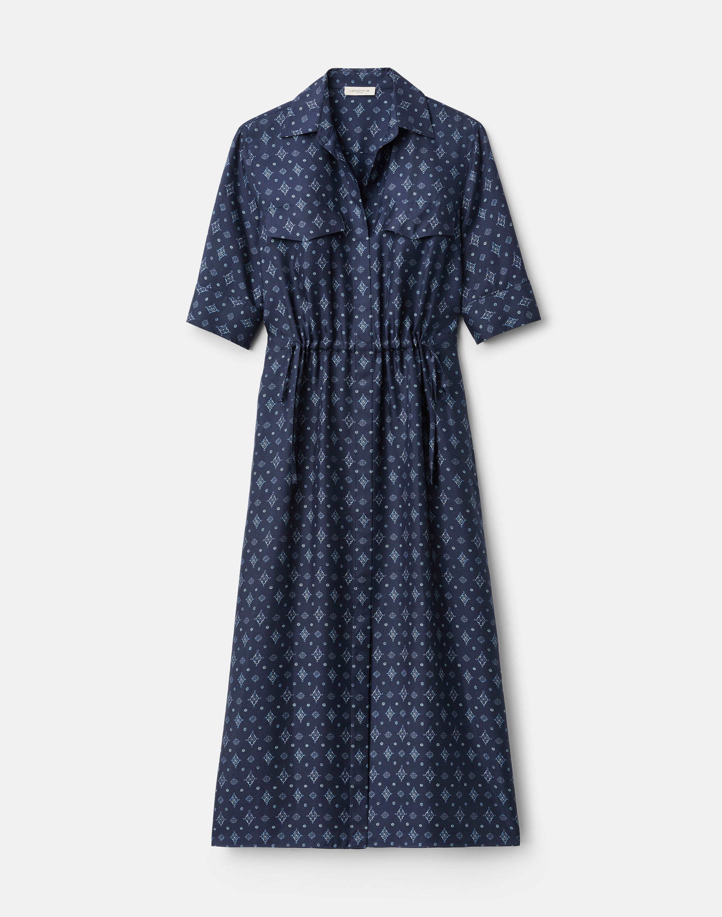 Petite Bandana Print Silk Twill Tie Waist Shirtdress