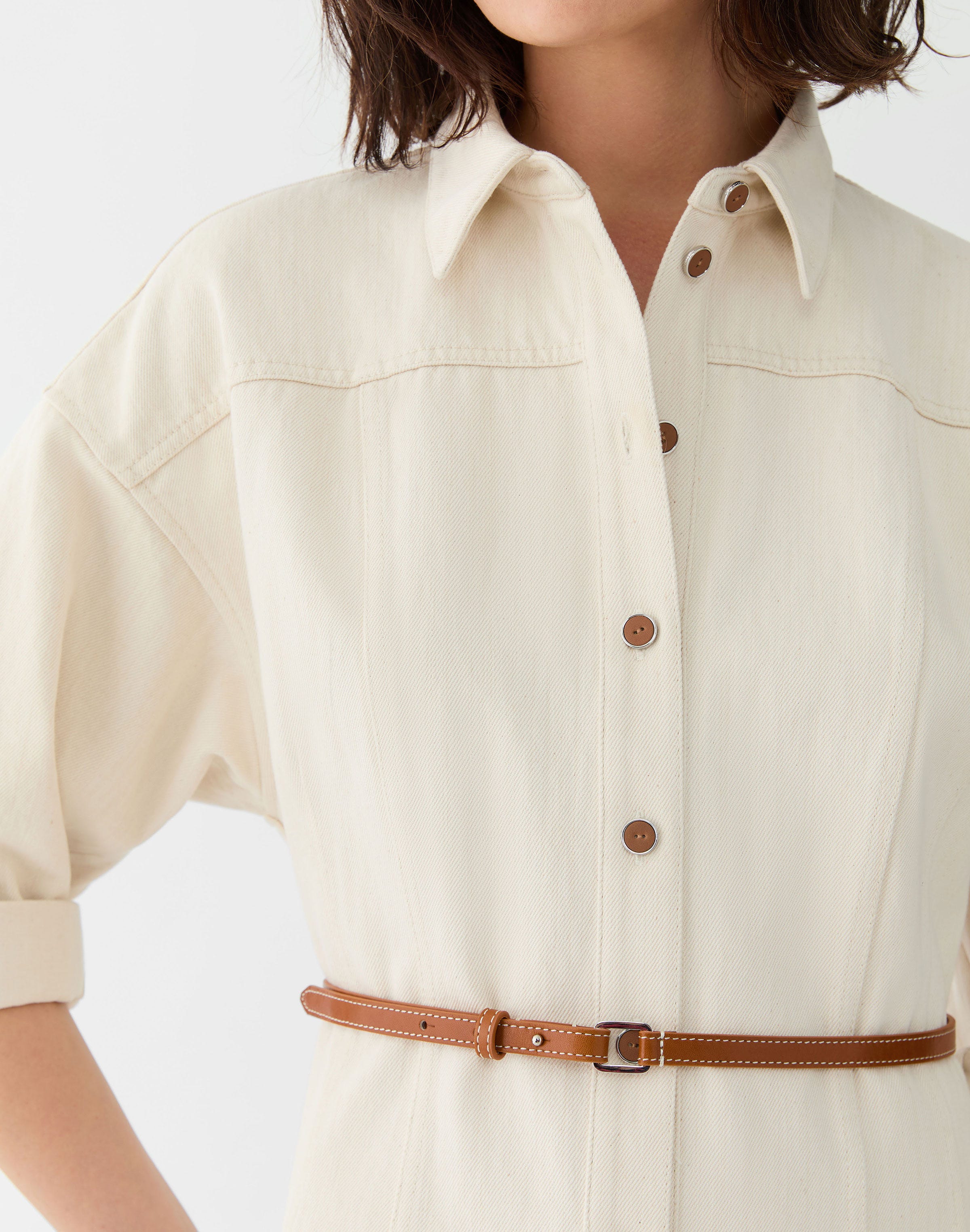 L148 Denim Belted Midi Shirtdress
