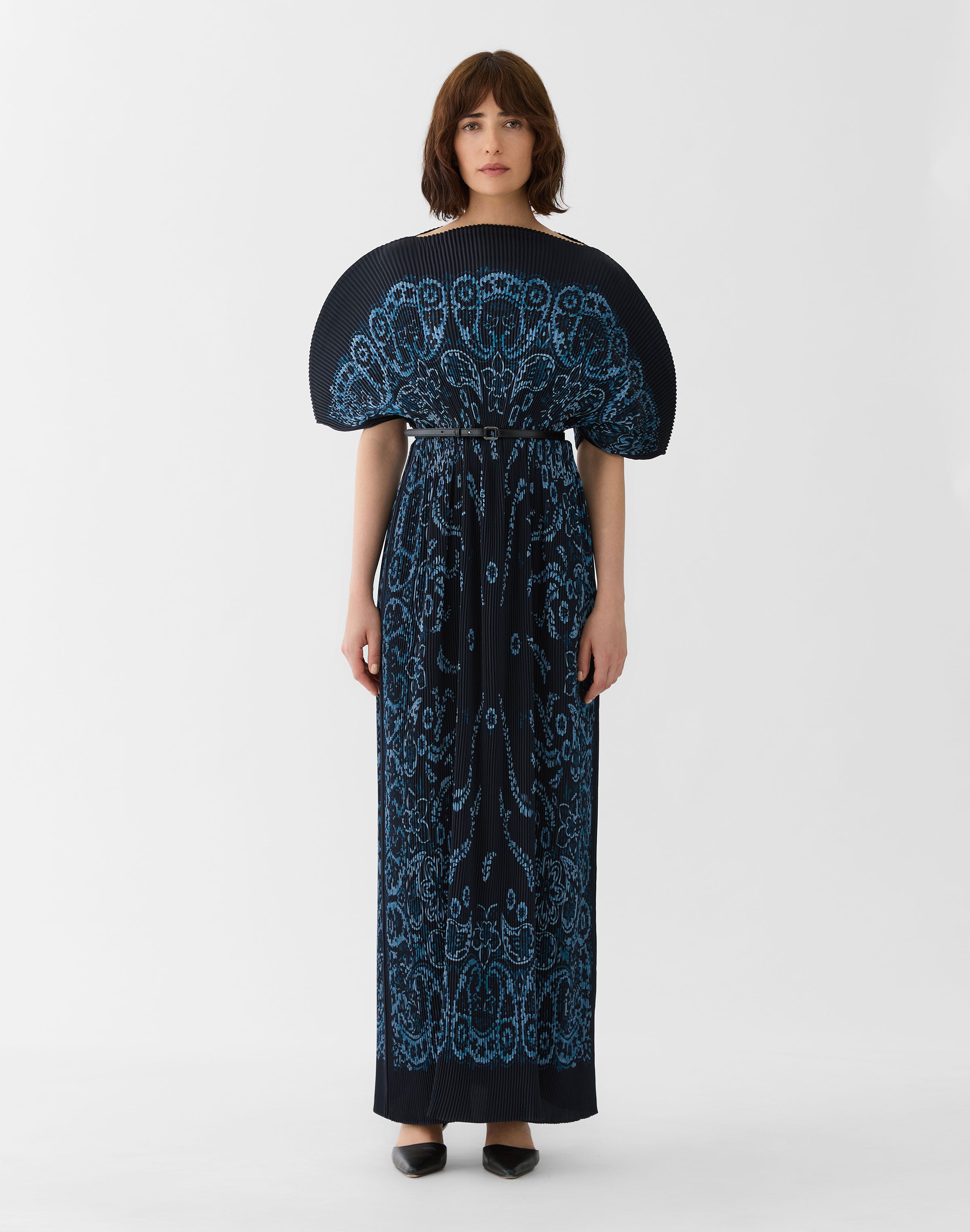 Bandana Print Plissé Belted Dress 