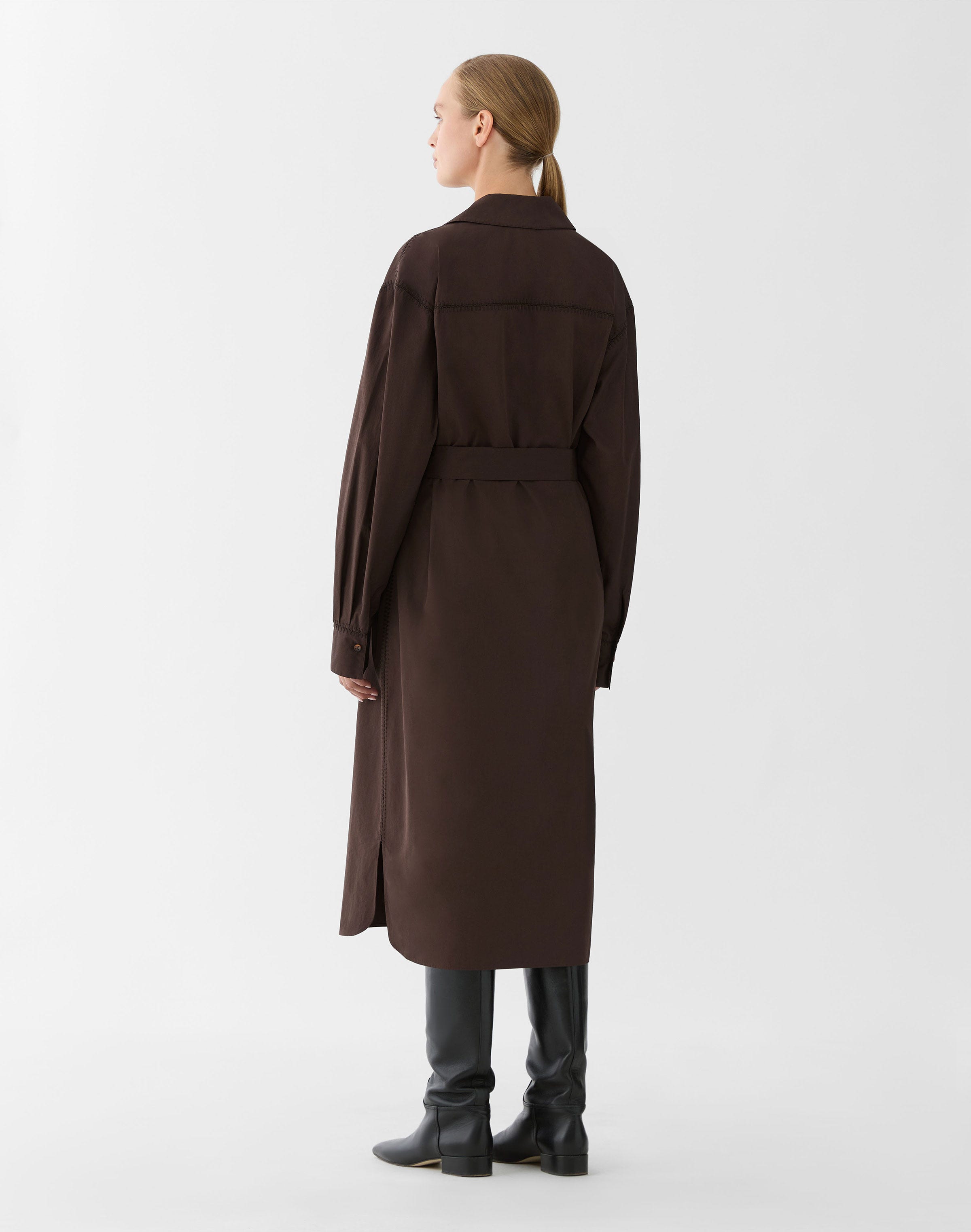 Organic Cotton Poplin Whipstitch Belted Shirtdress