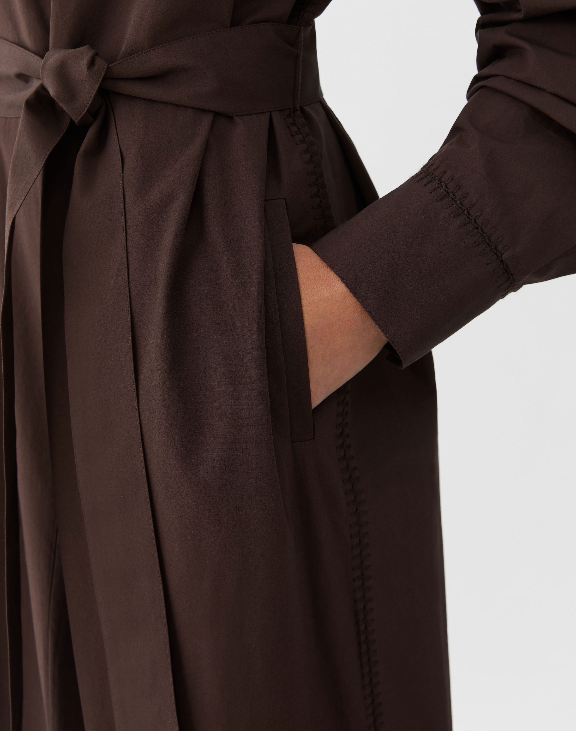 Organic Cotton Poplin Whipstitch Belted Shirtdress