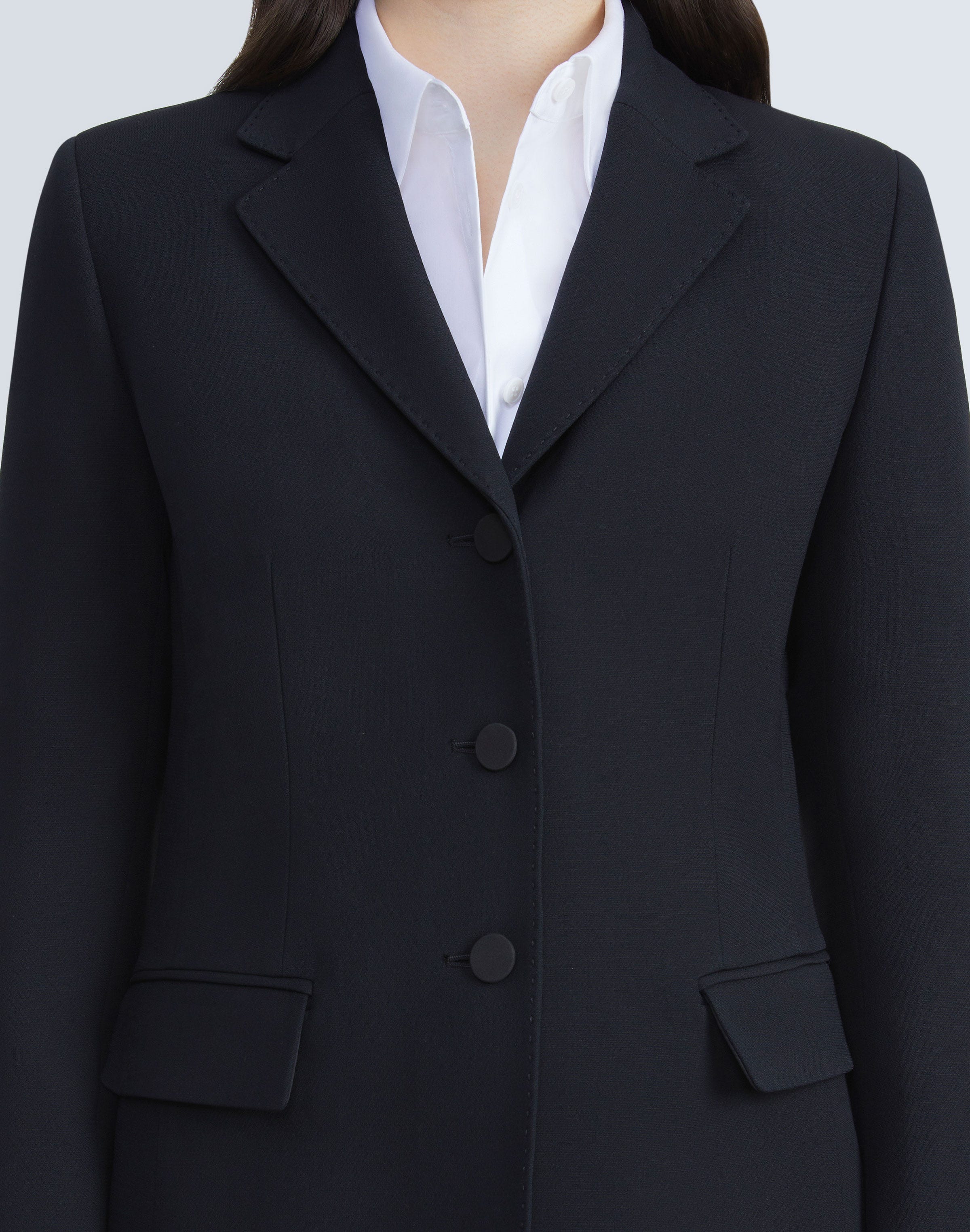 Petite Wool-Silk Crepe Three-Button Academy Blazer