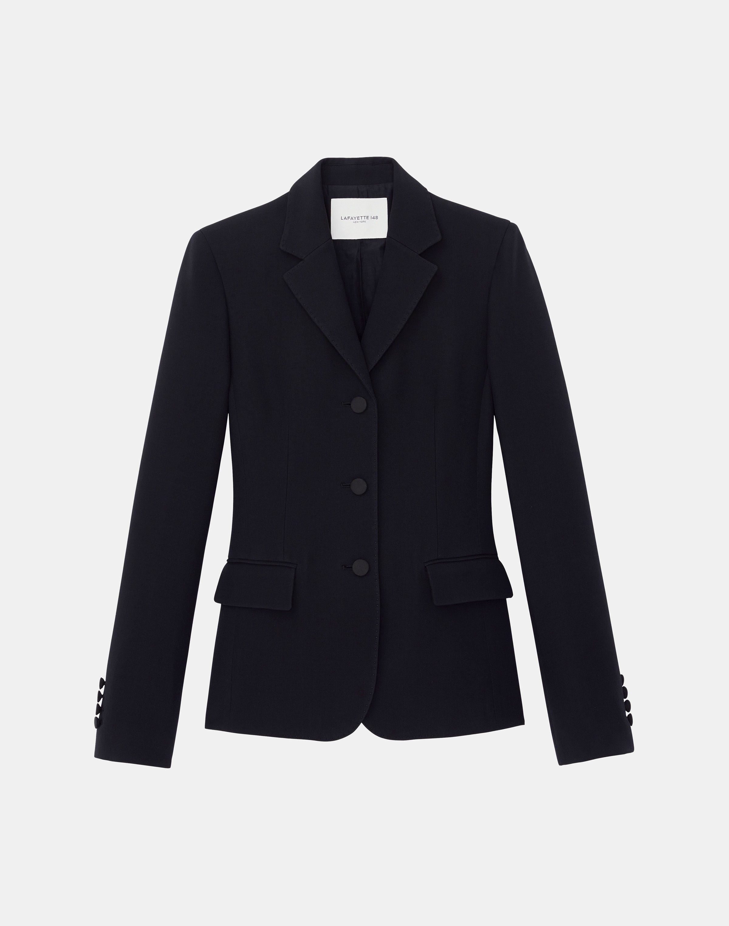 Petite Wool-Silk Crepe Three-Button Academy Blazer