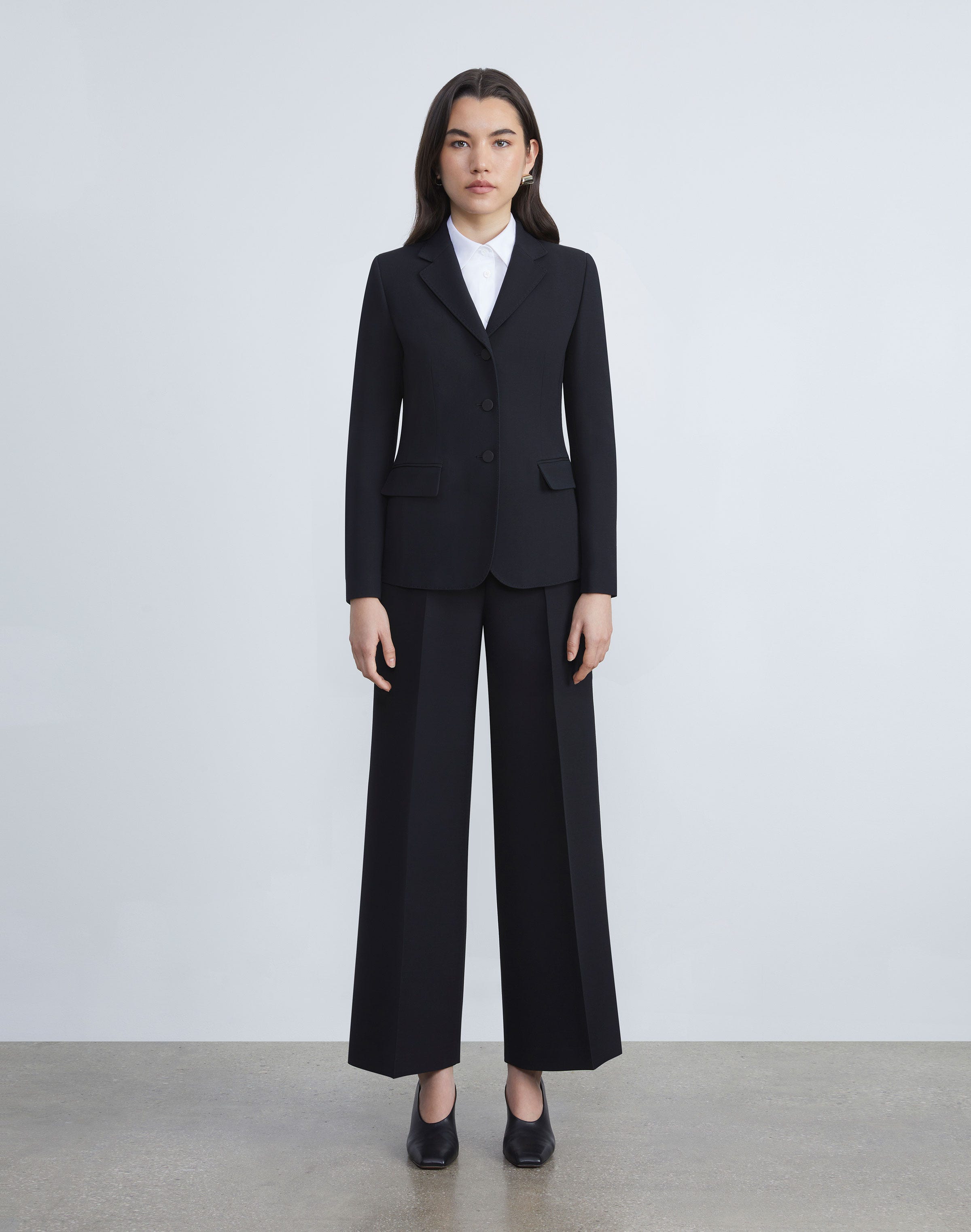 Petite Wool-Silk Crepe Three-Button Academy Blazer