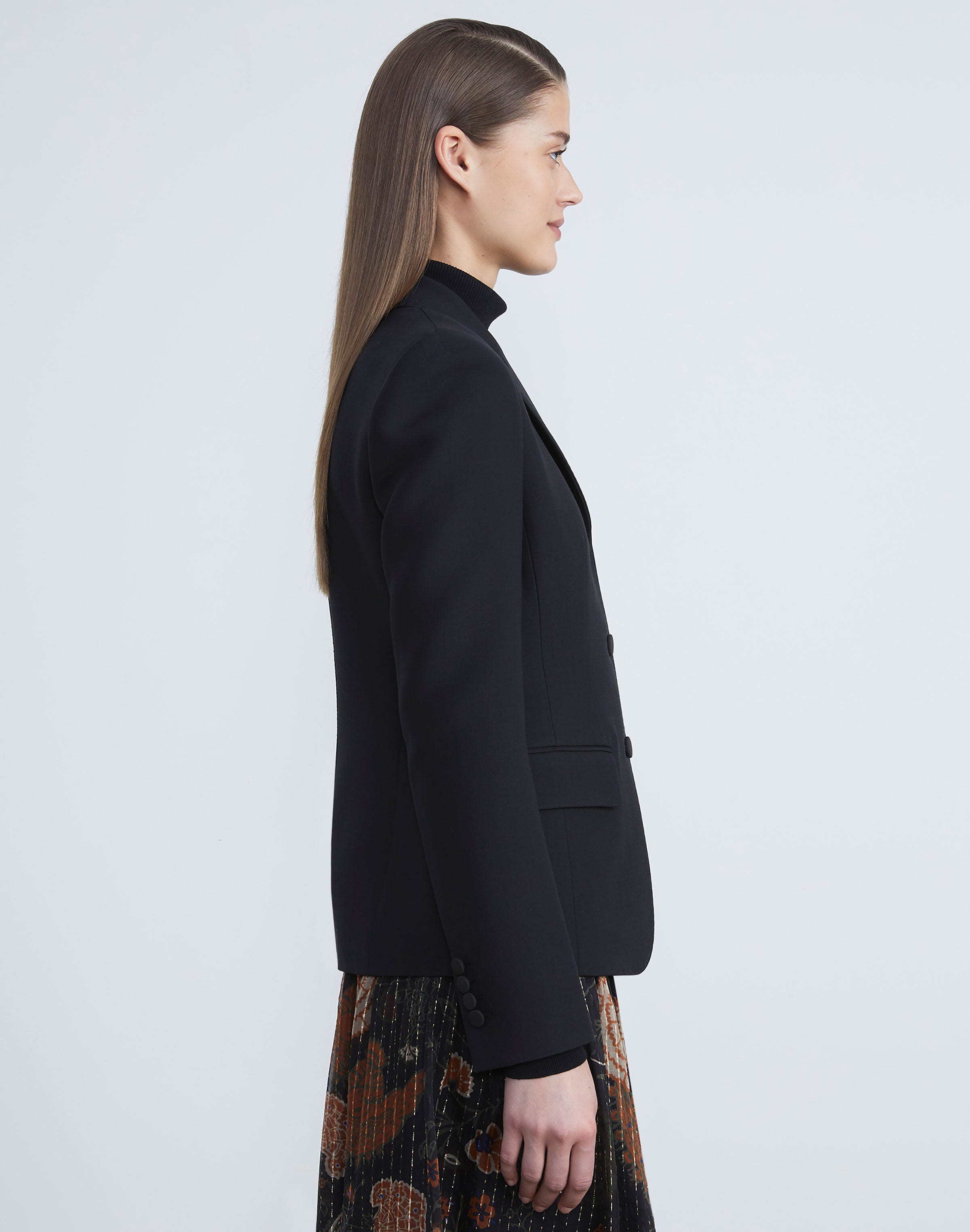 Petite Wool-Silk Crepe Three-Button Academy Blazer