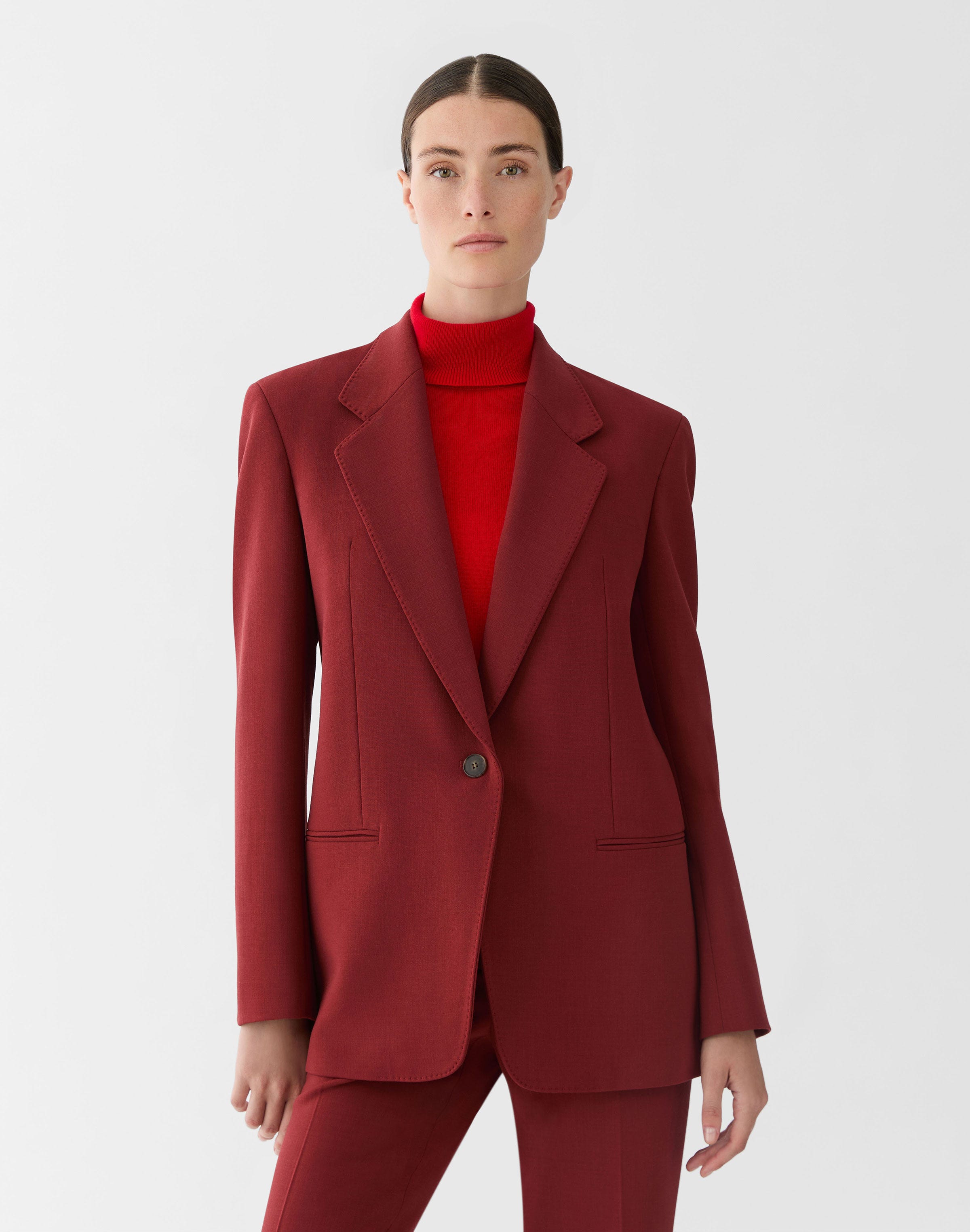 Petite Responsible Wool Double Face Single Button Blazer