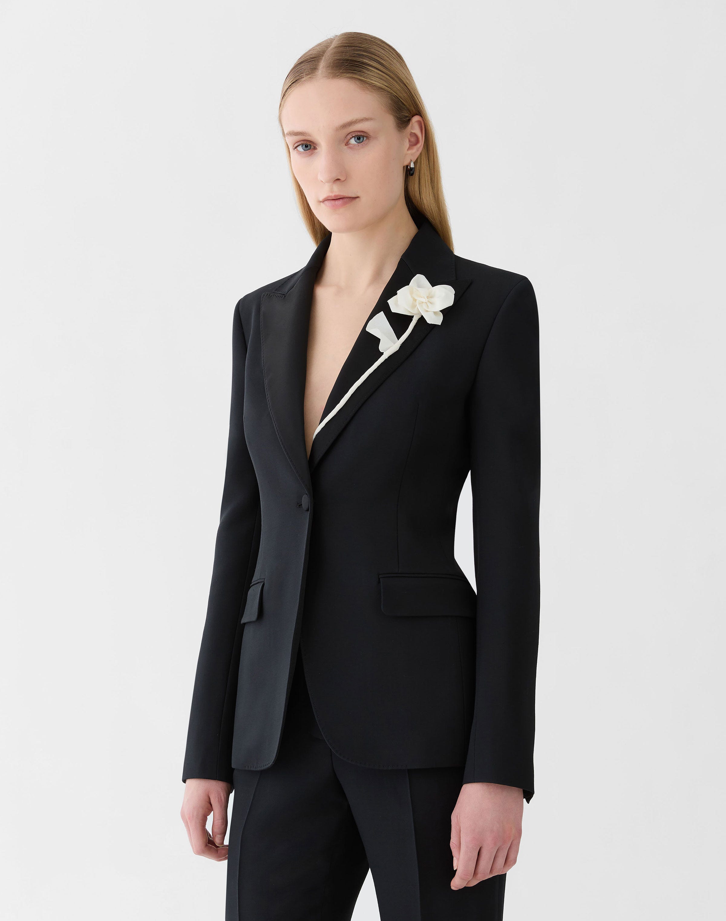 Wool-Silk Crepe Hand Embellished Rose Blazer