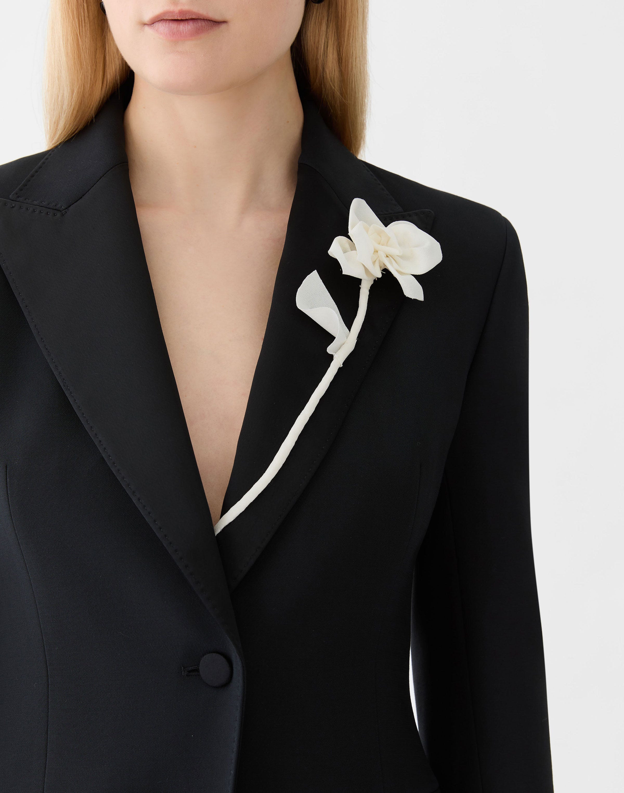 Wool-Silk Crepe Hand Embellished Rose Blazer