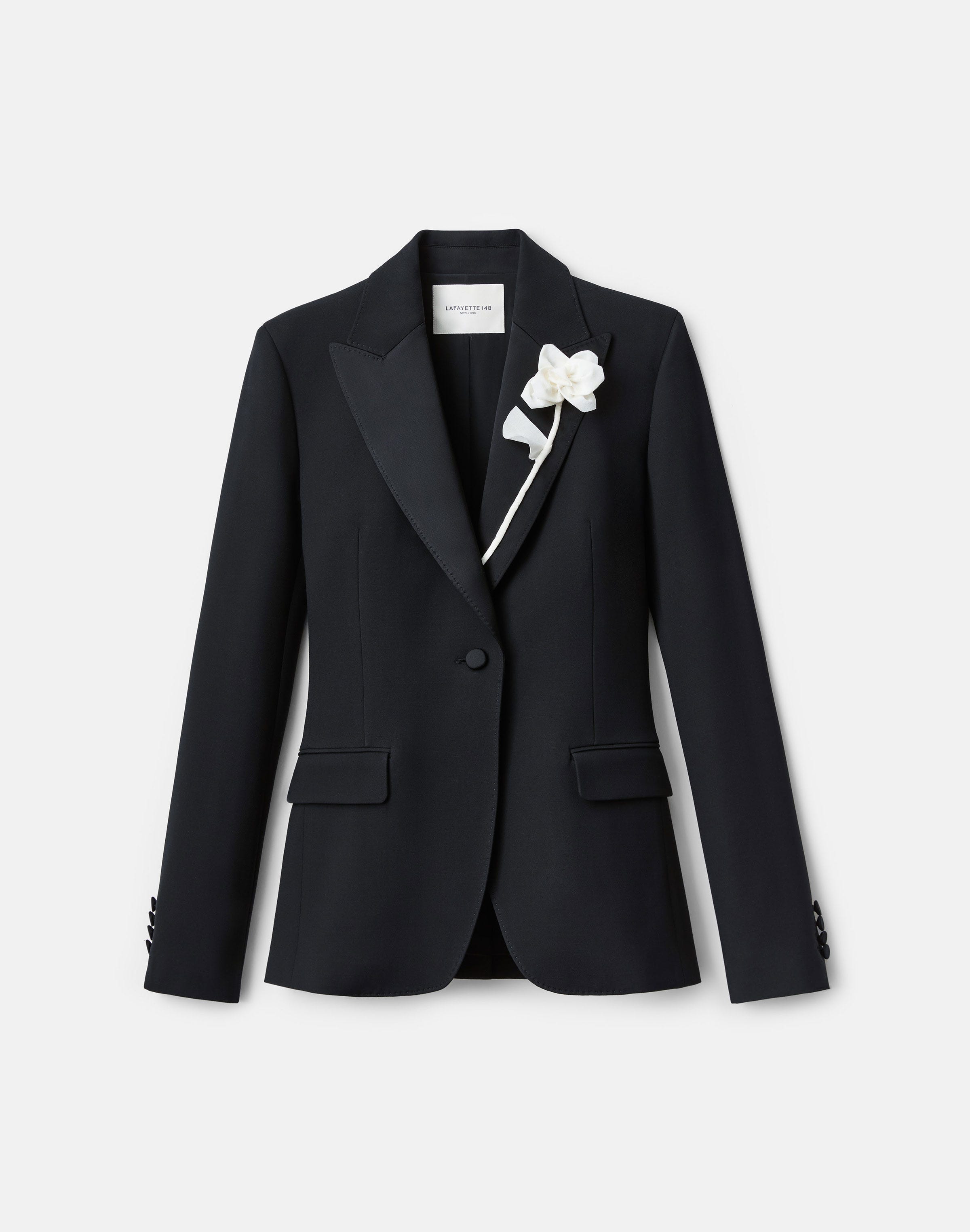 Wool-Silk Crepe Hand Embellished Rose Blazer