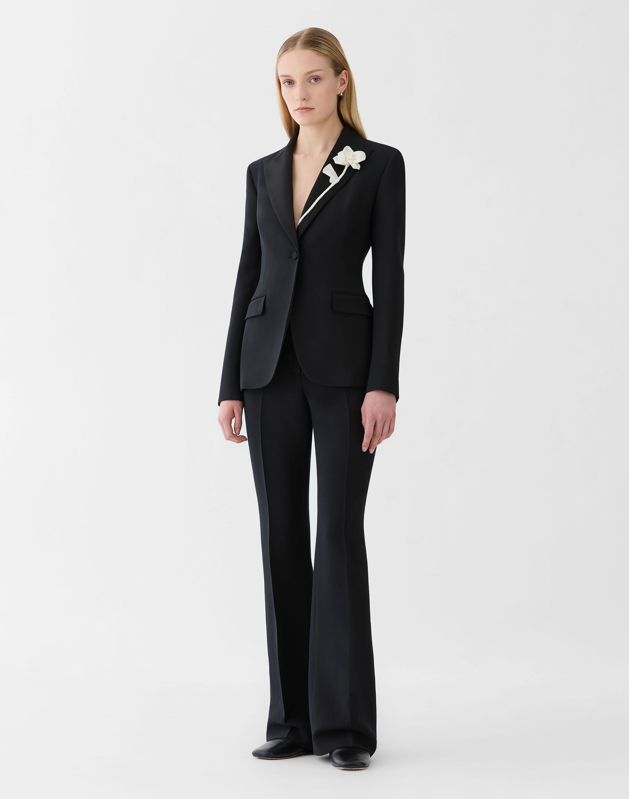 Wool-Silk Crepe Hand Embellished Rose Blazer