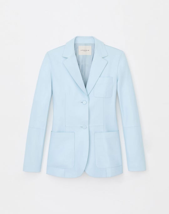 Petite Nappa Lambskin Leather Three Pocket Blazer