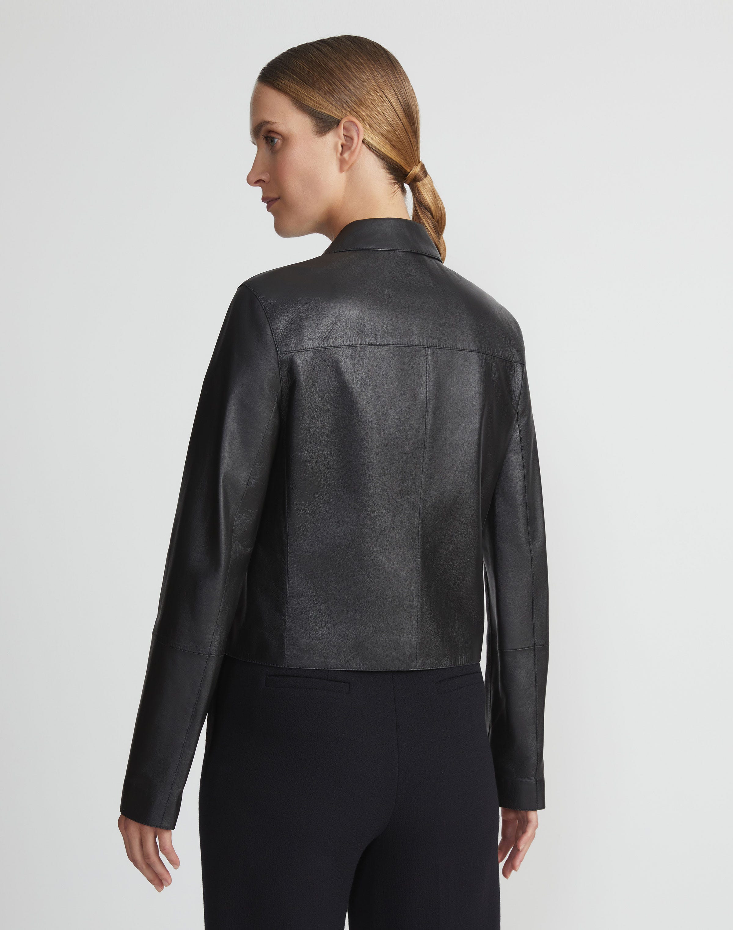Plus-Size Nappa Lambskin Leather Zip Cropped Jacket