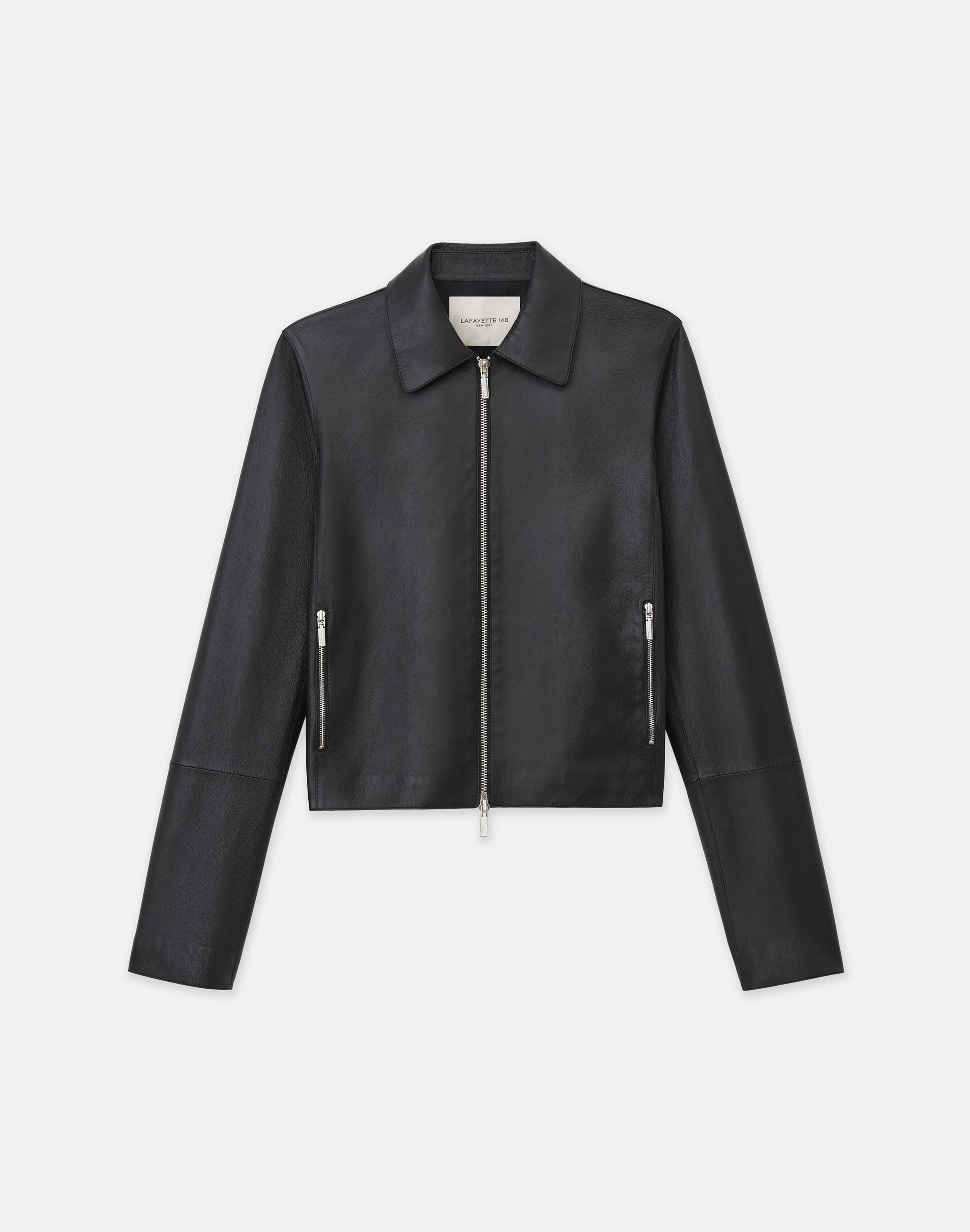 Plus-Size Nappa Lambskin Leather Zip Cropped Jacket