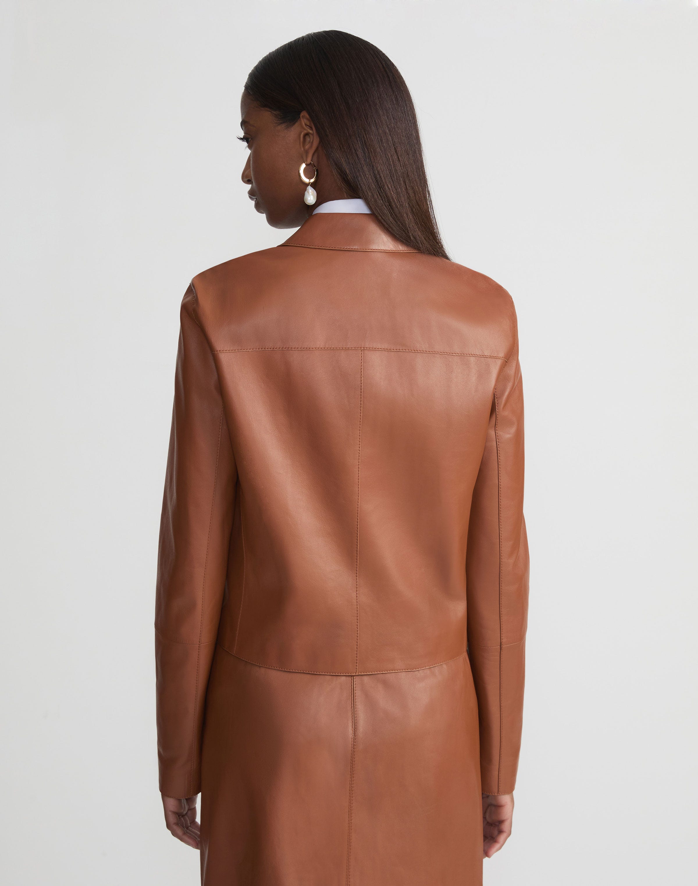 Petite Nappa Lambskin Leather Zip Cropped Jacket