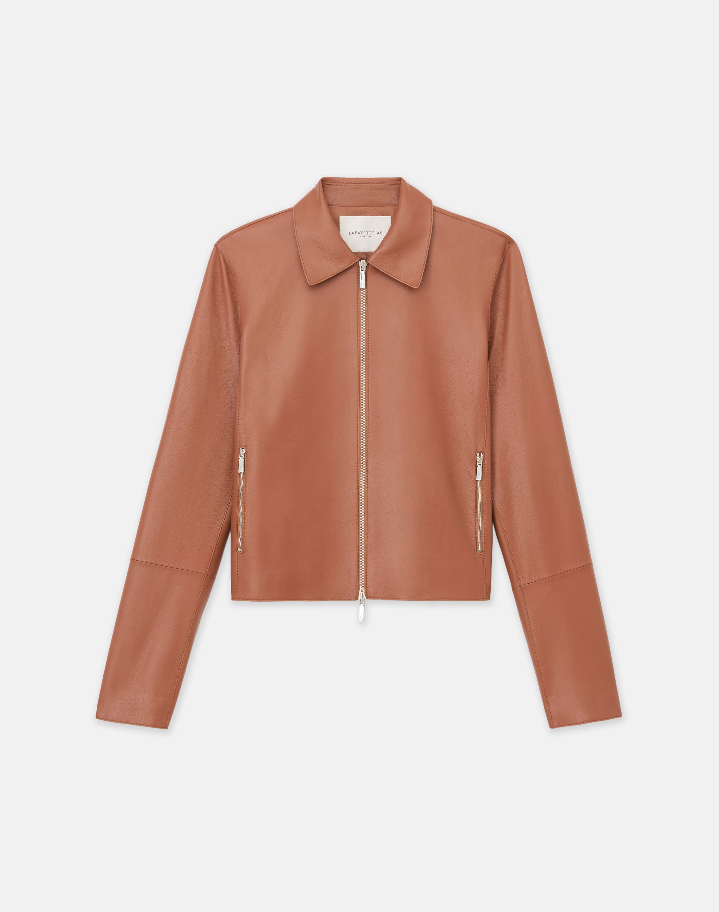 Petite Nappa Lambskin Leather Zip Cropped Jacket