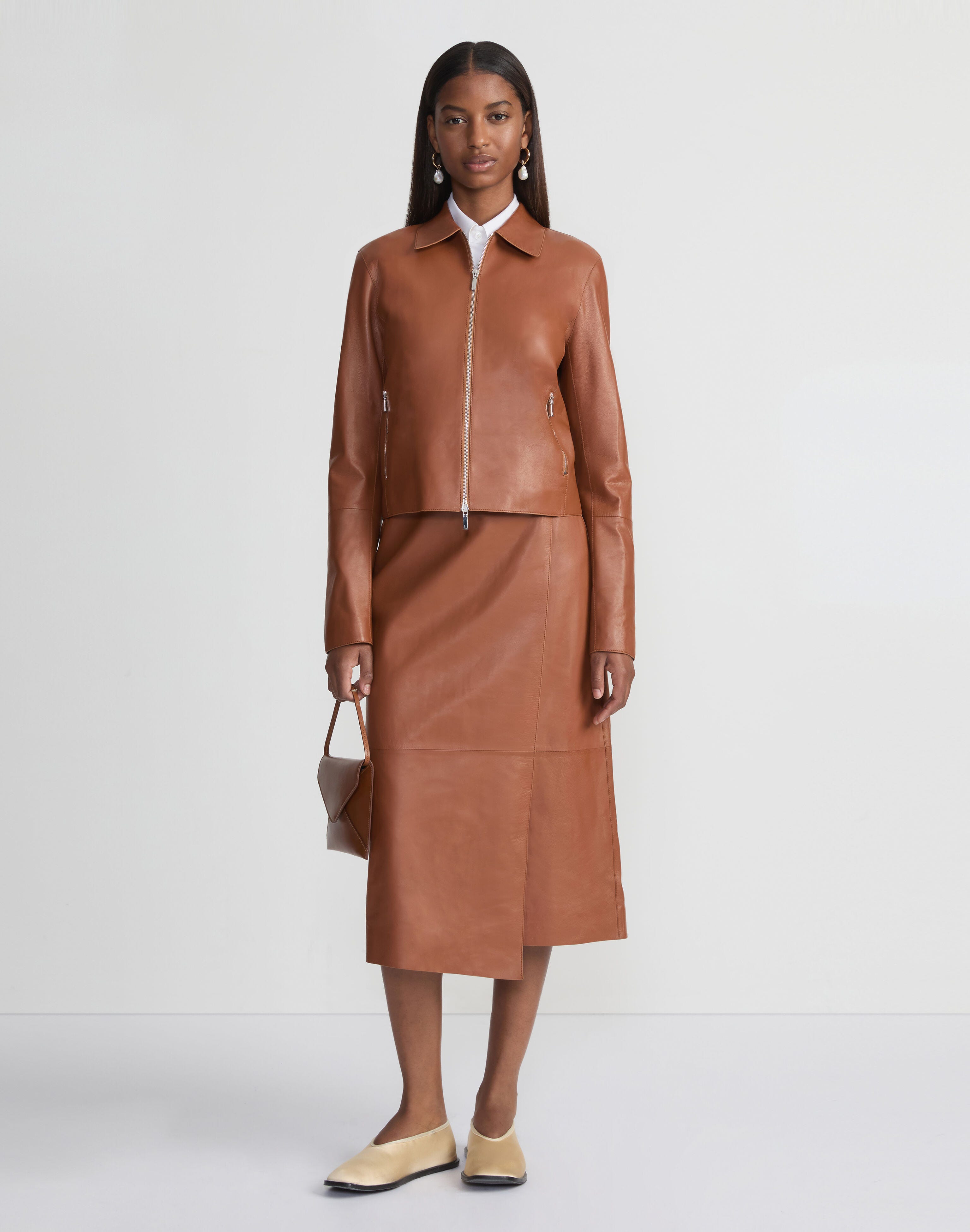 Petite Nappa Lambskin Leather Zip Cropped Jacket