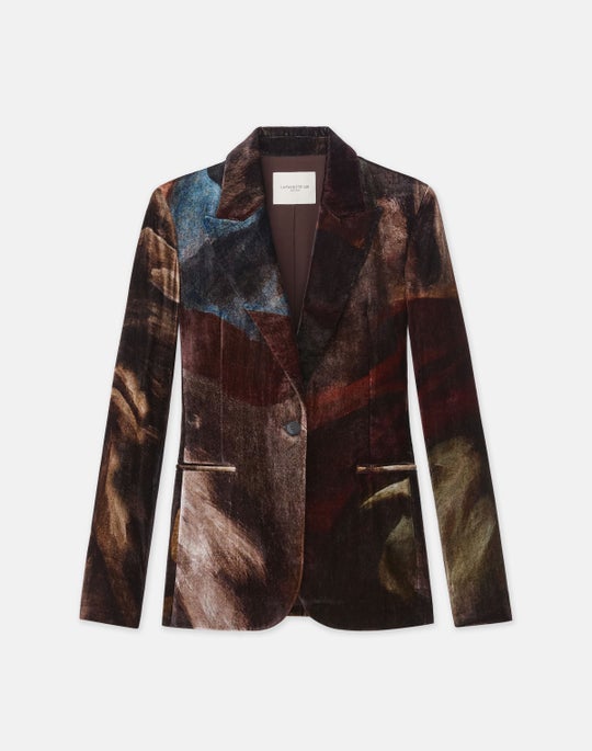 Plus-Size L148 X Save Venice Print Velvet Peak Lapel Tailored Blazer
