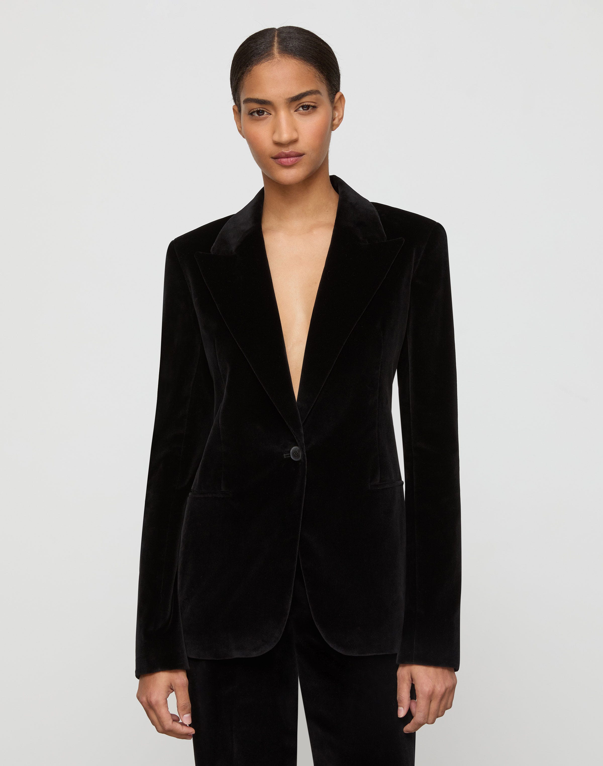 Velvet Single Button Fitted Blazer