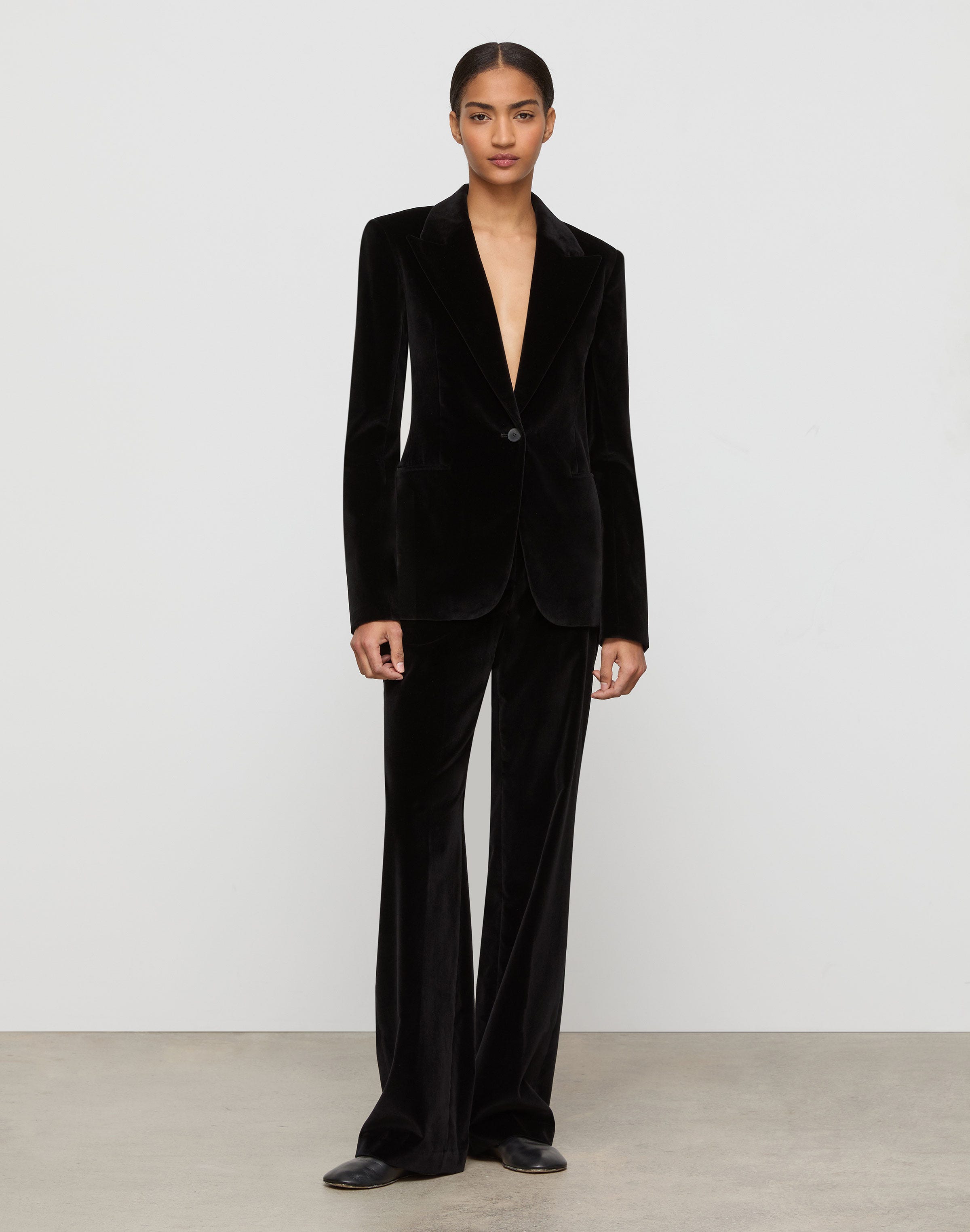 Velvet Single Button Fitted Blazer