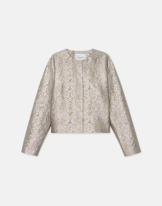 Metallic Baroque Botanical Brocade Collarless Jacket