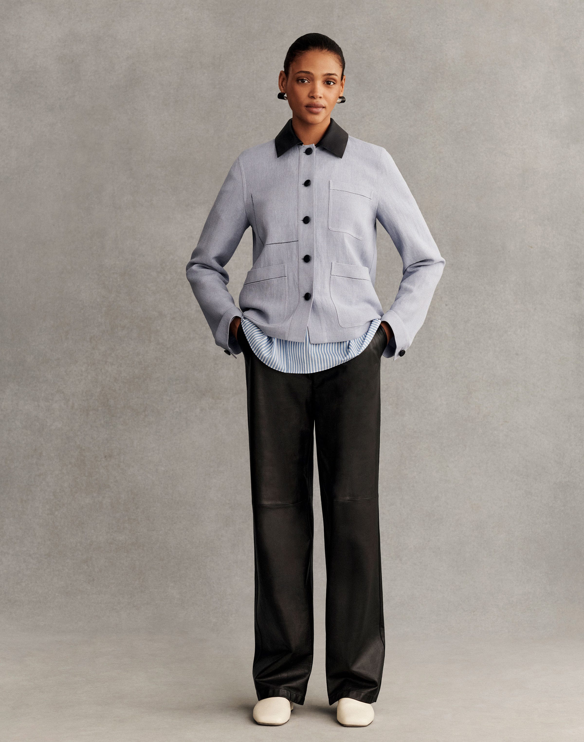 Linen-Viscose Canvas Convertible Jacket