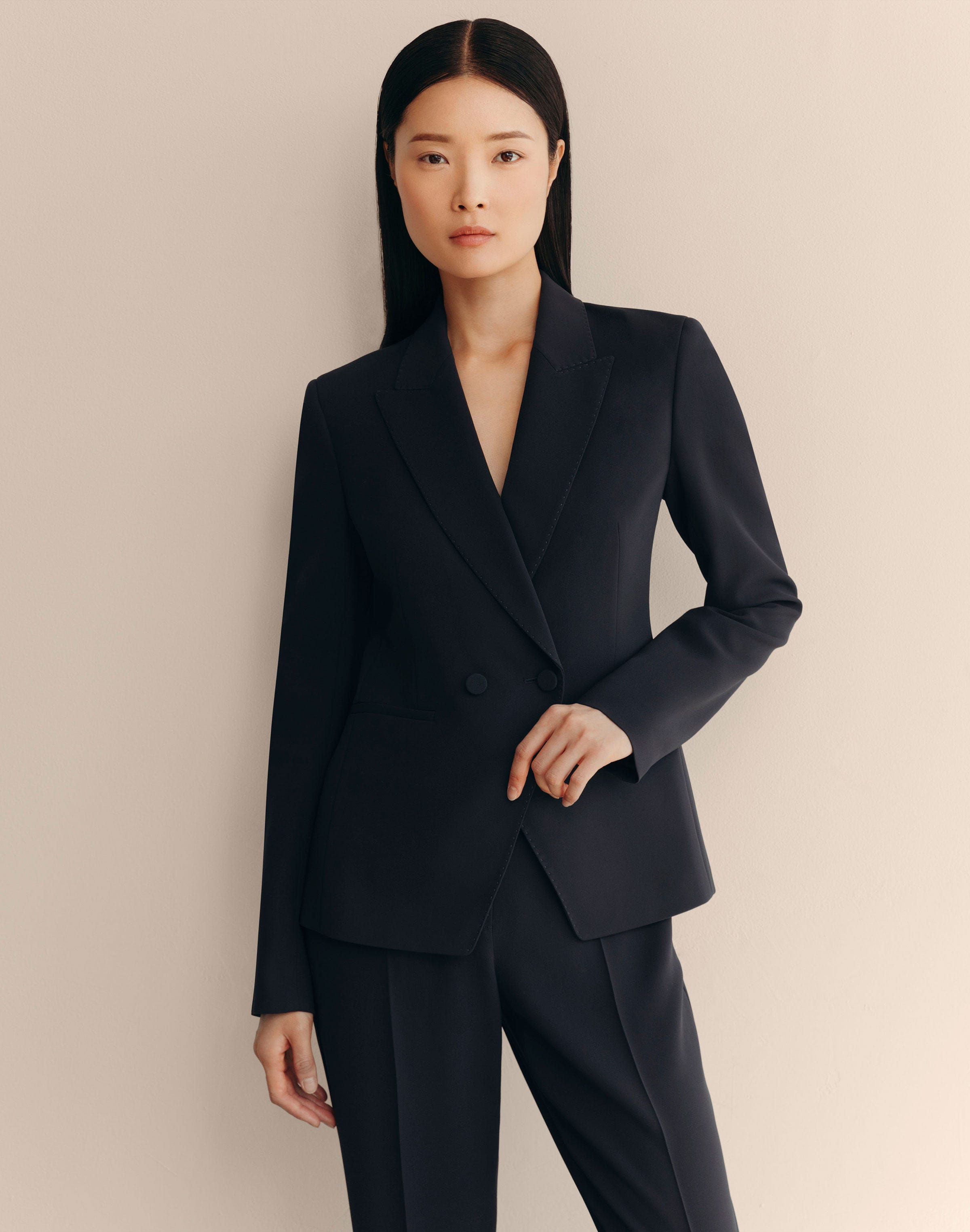 Petite Responsible Finesse Crepe Double Breasted Blazer