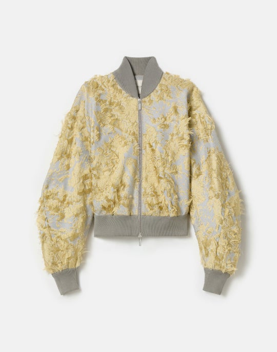 Pastel Dust Fringe Jacquard Dolman Sleeve Bomber