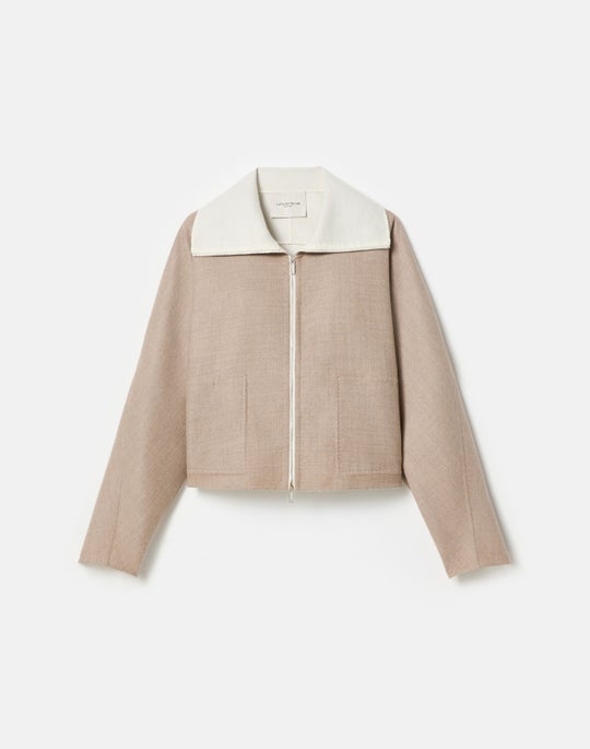 Two Tone Wool-Silk Double Face Bomber Jacket