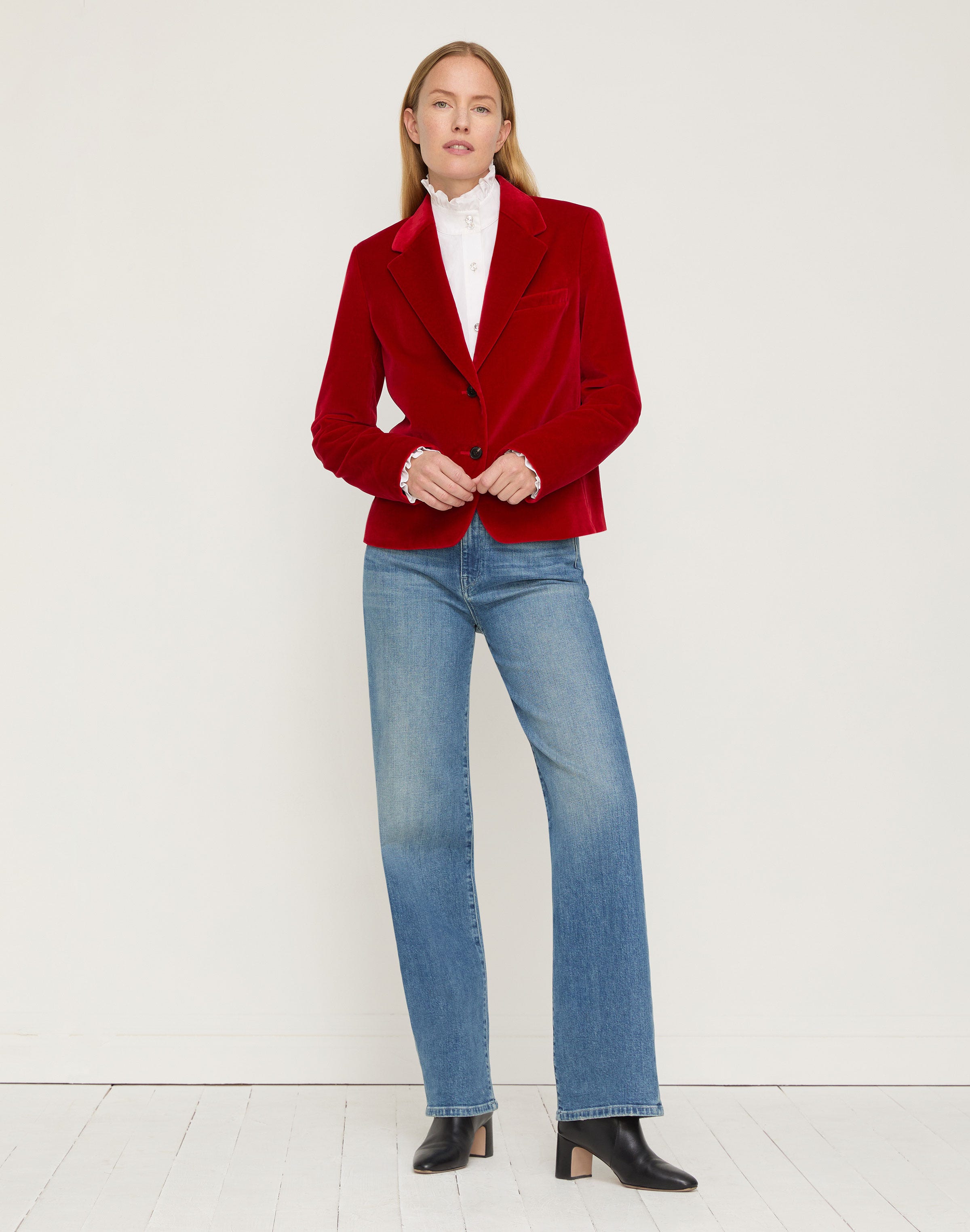 Velvet Cropped Boyfriend Blazer