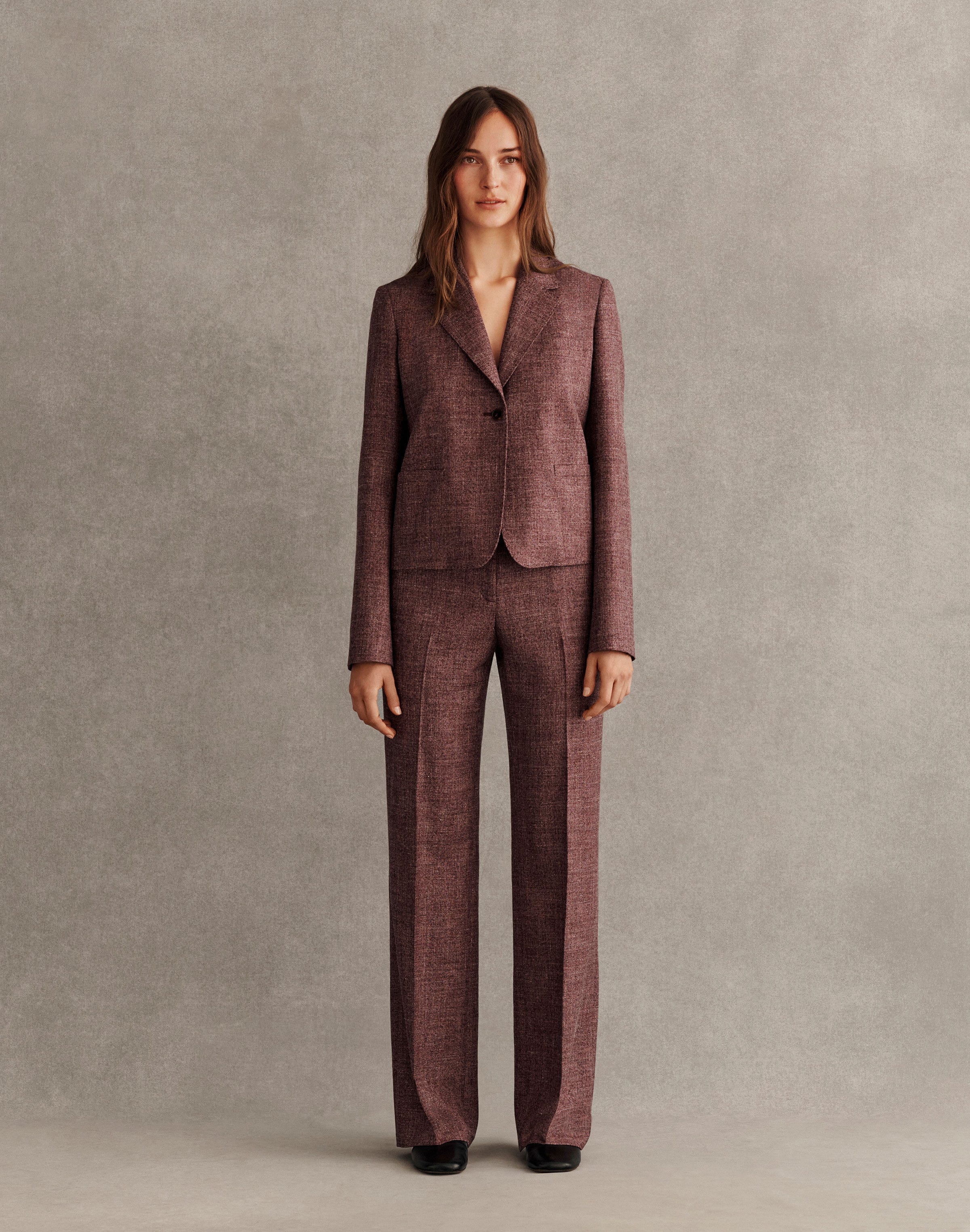 Petite Wool Mouliné Cropped Boyfriend Blazer