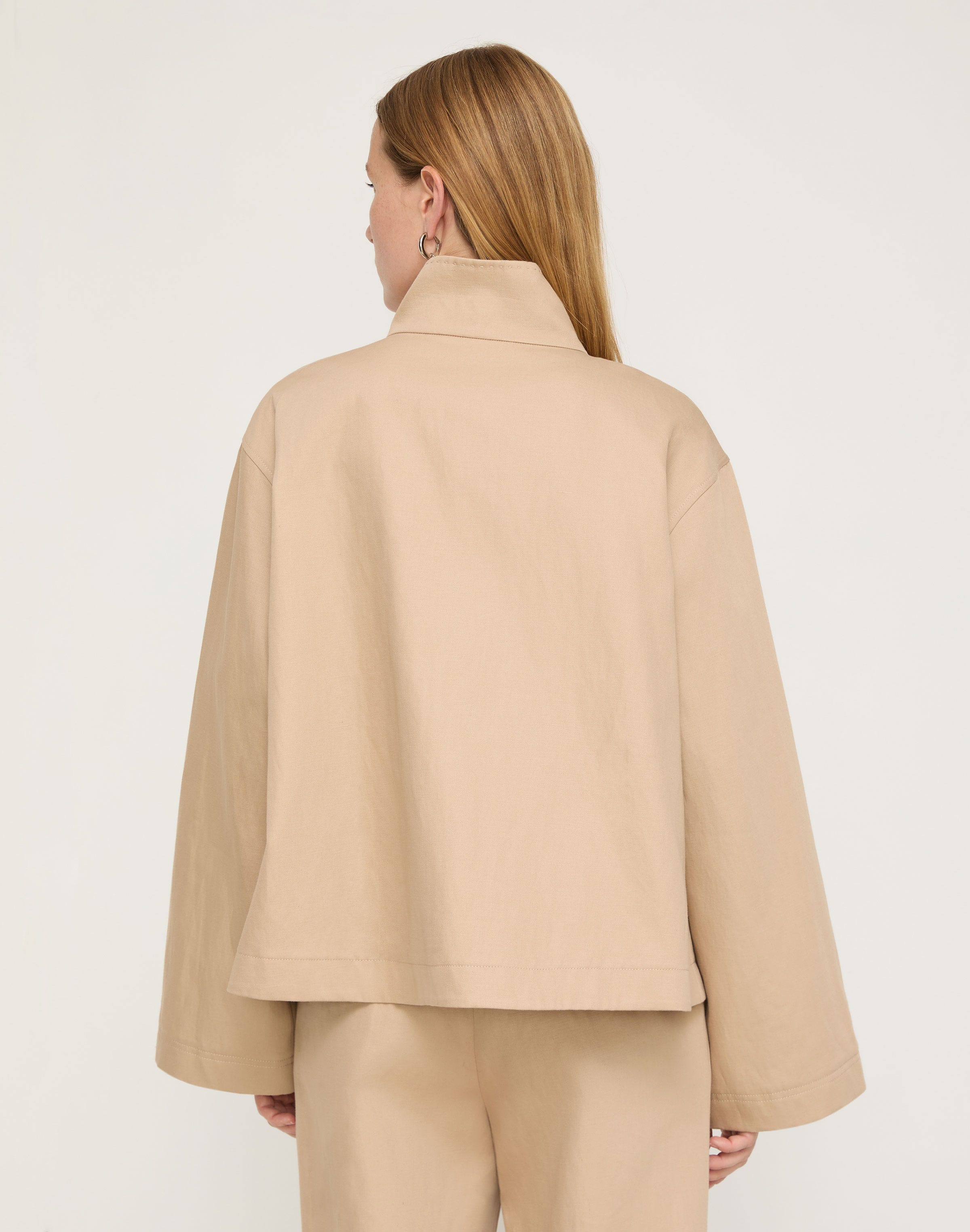 Cotton-Linen Twill Funnel Neck Cargo Jacket