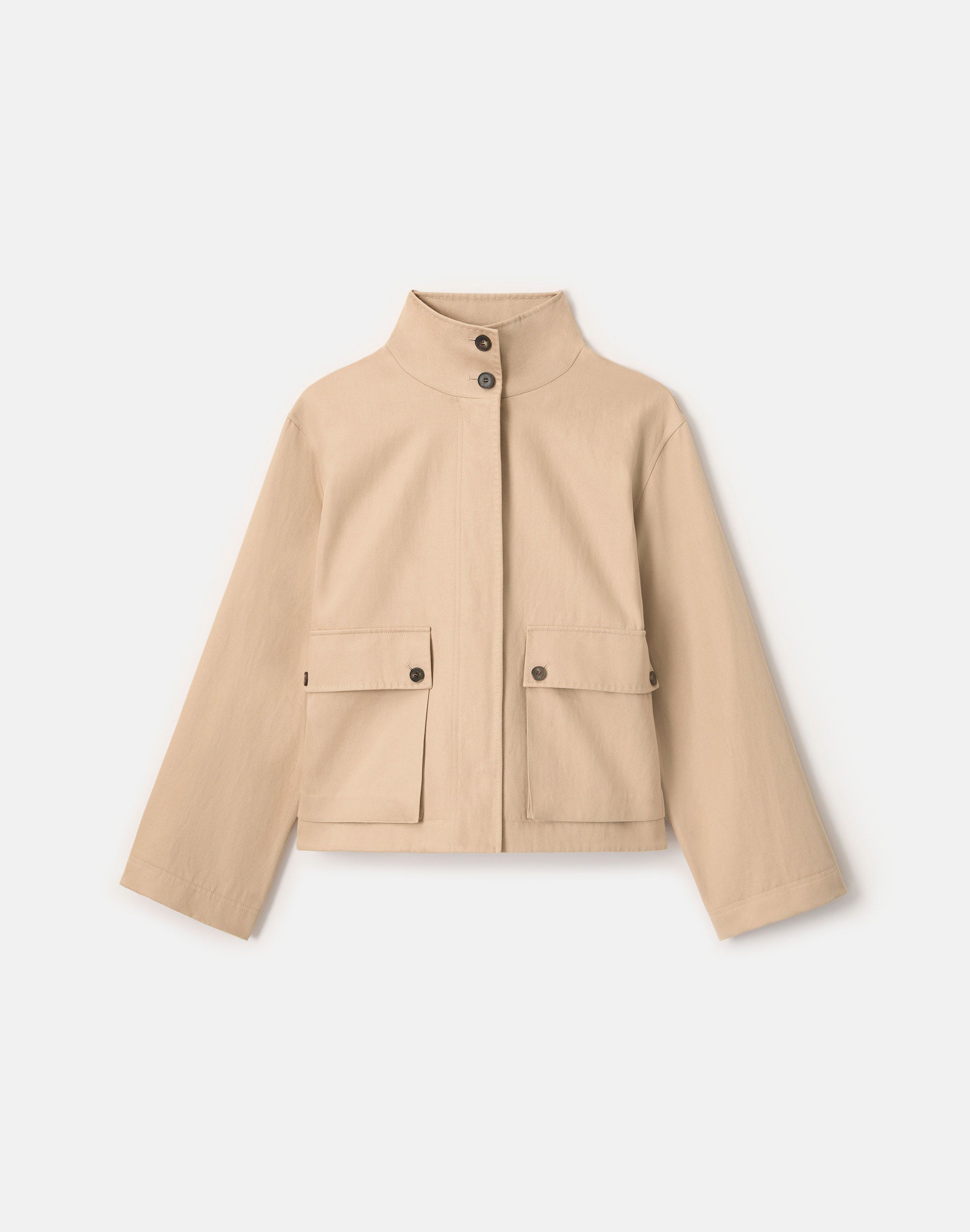 Cotton-Linen Twill Funnel Neck Cargo Jacket