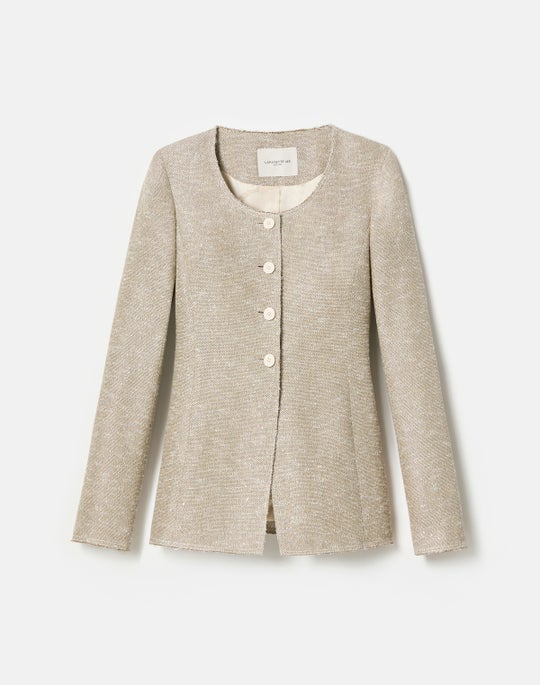 Sequin Speckled Tweed Fitted Jacket