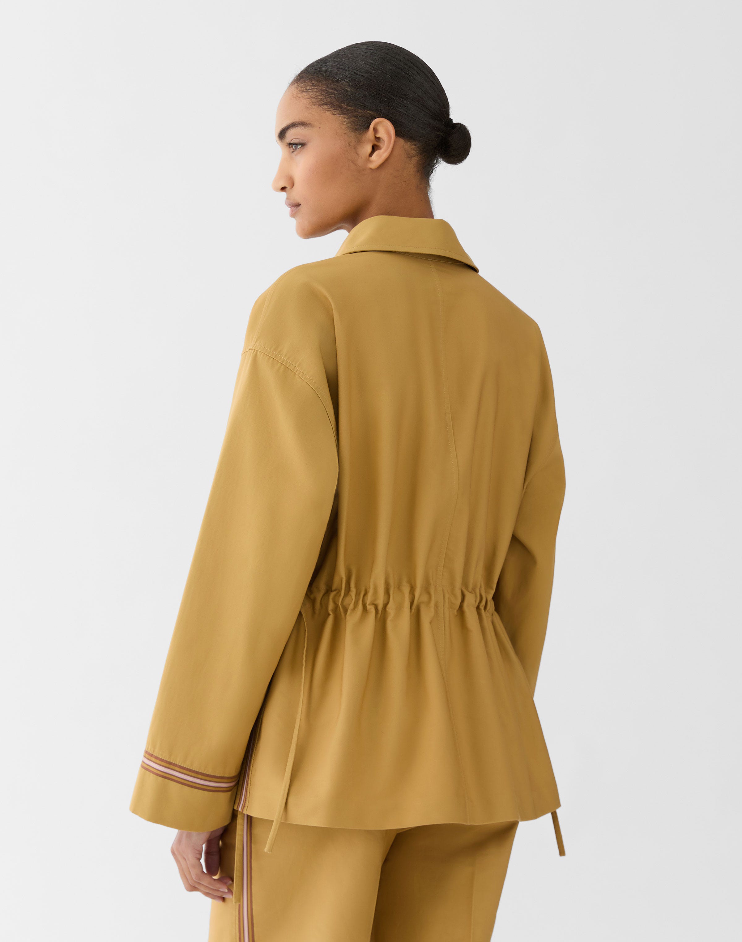 Ribbon Stripe Cotton Gathered Waist Jacket