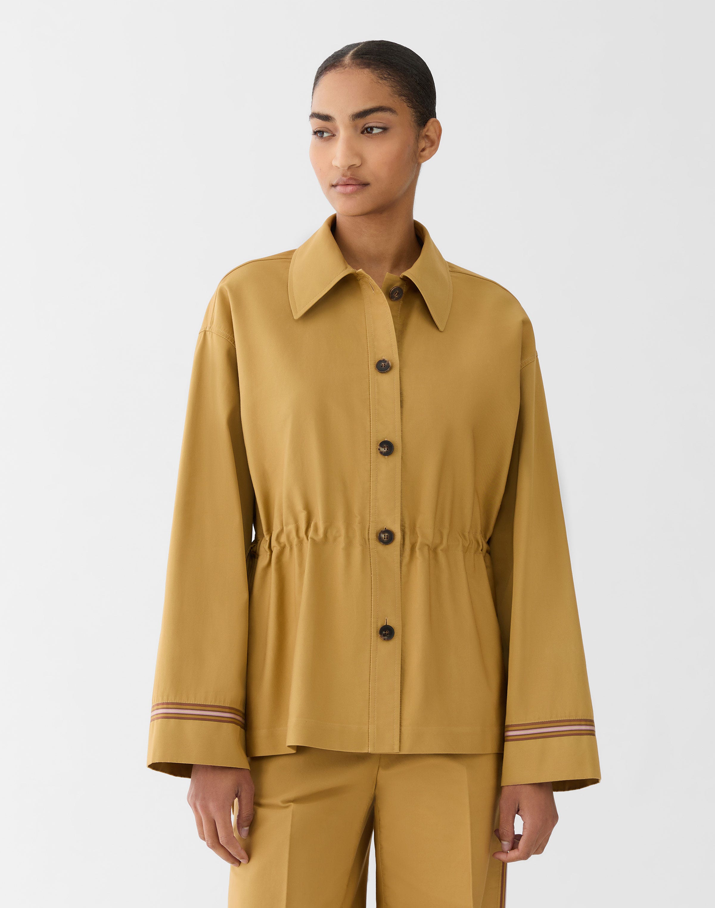 Ribbon Stripe Cotton Gathered Waist Jacket