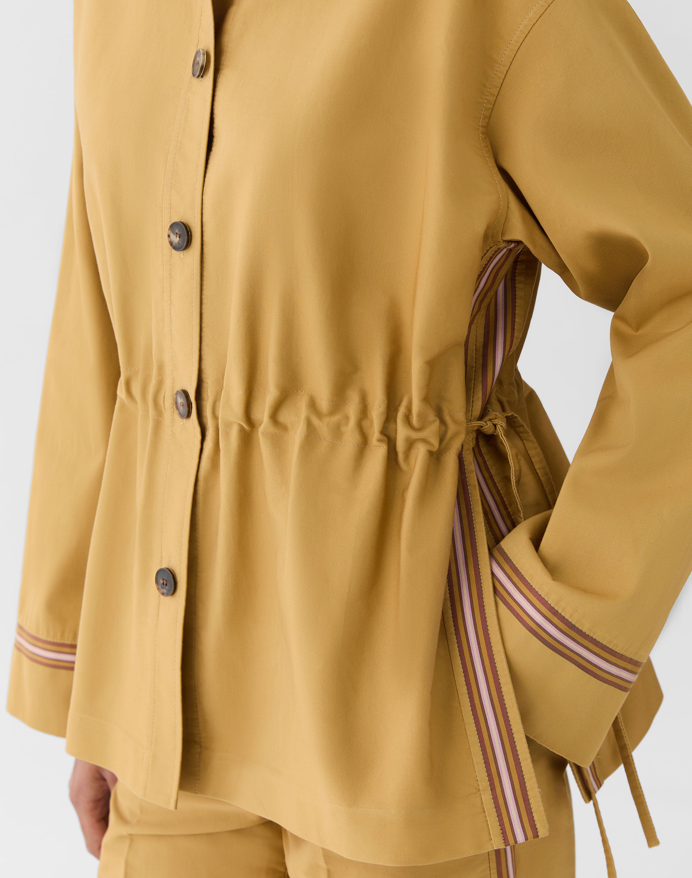 Ribbon Stripe Cotton Gathered Waist Jacket