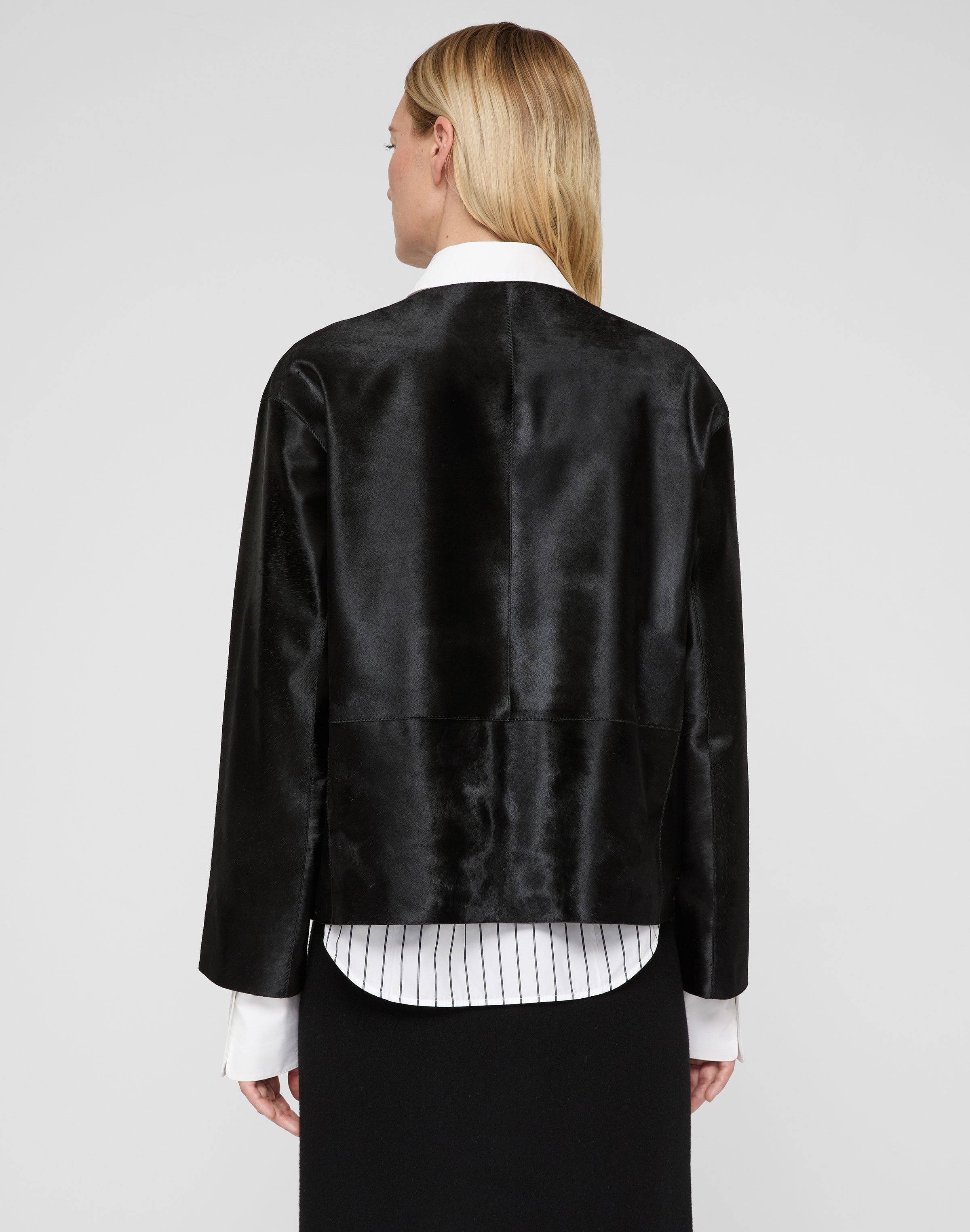 Calf Hair Patch Pocket Collarless Jacket