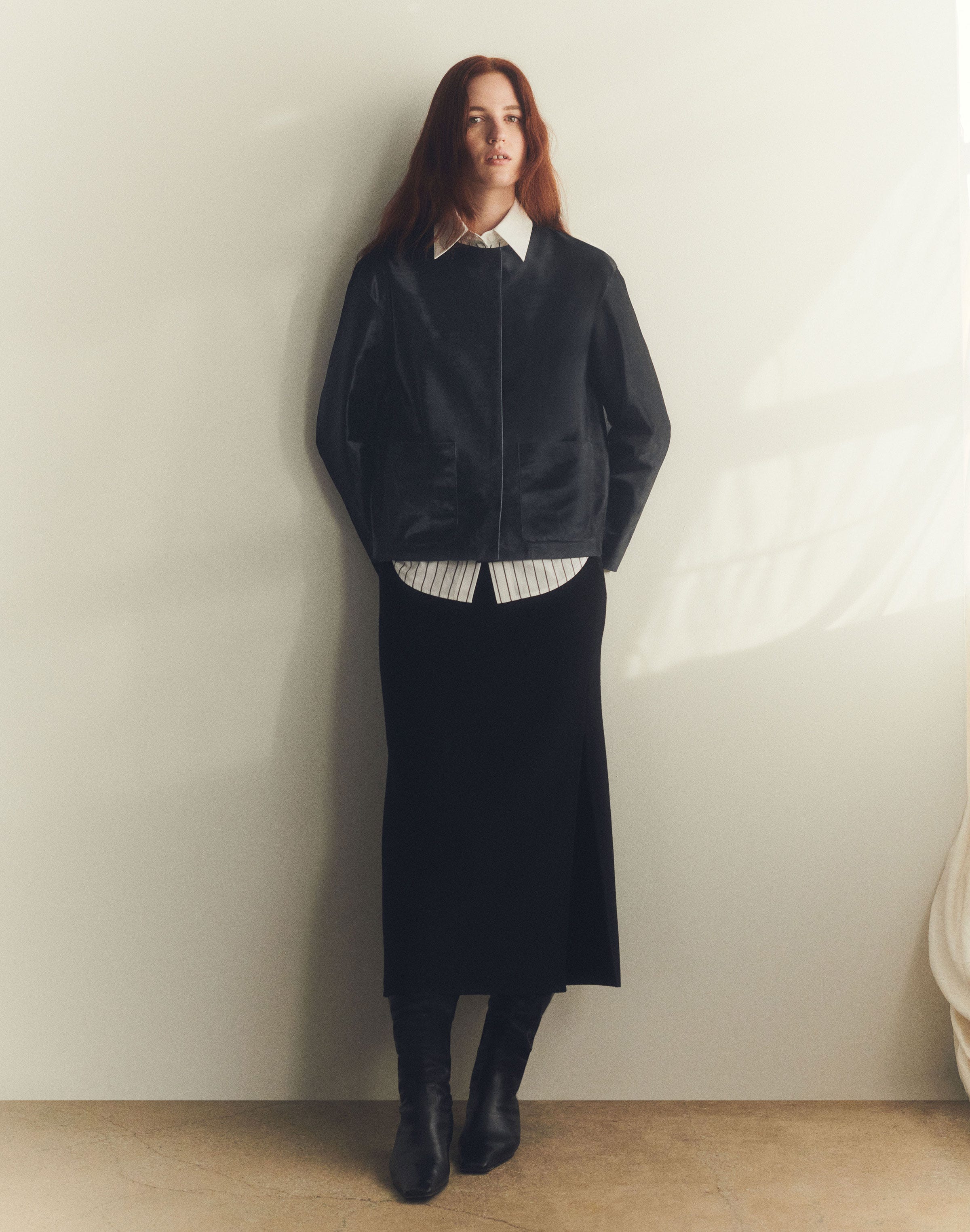 Calf Hair Patch Pocket Collarless Jacket