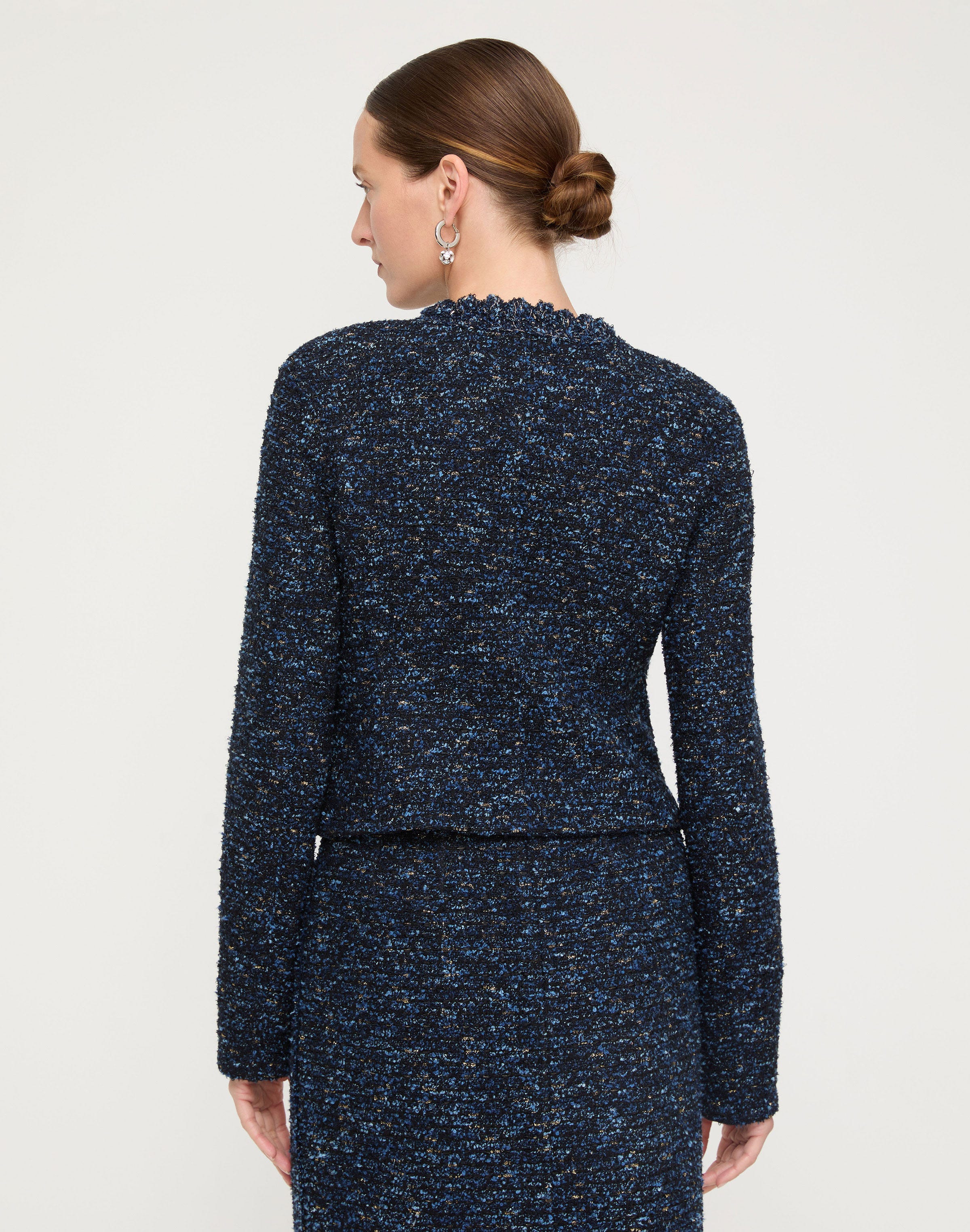 Plus-Size Cosmos Bouclé Tweed Crochet Trim Jacket