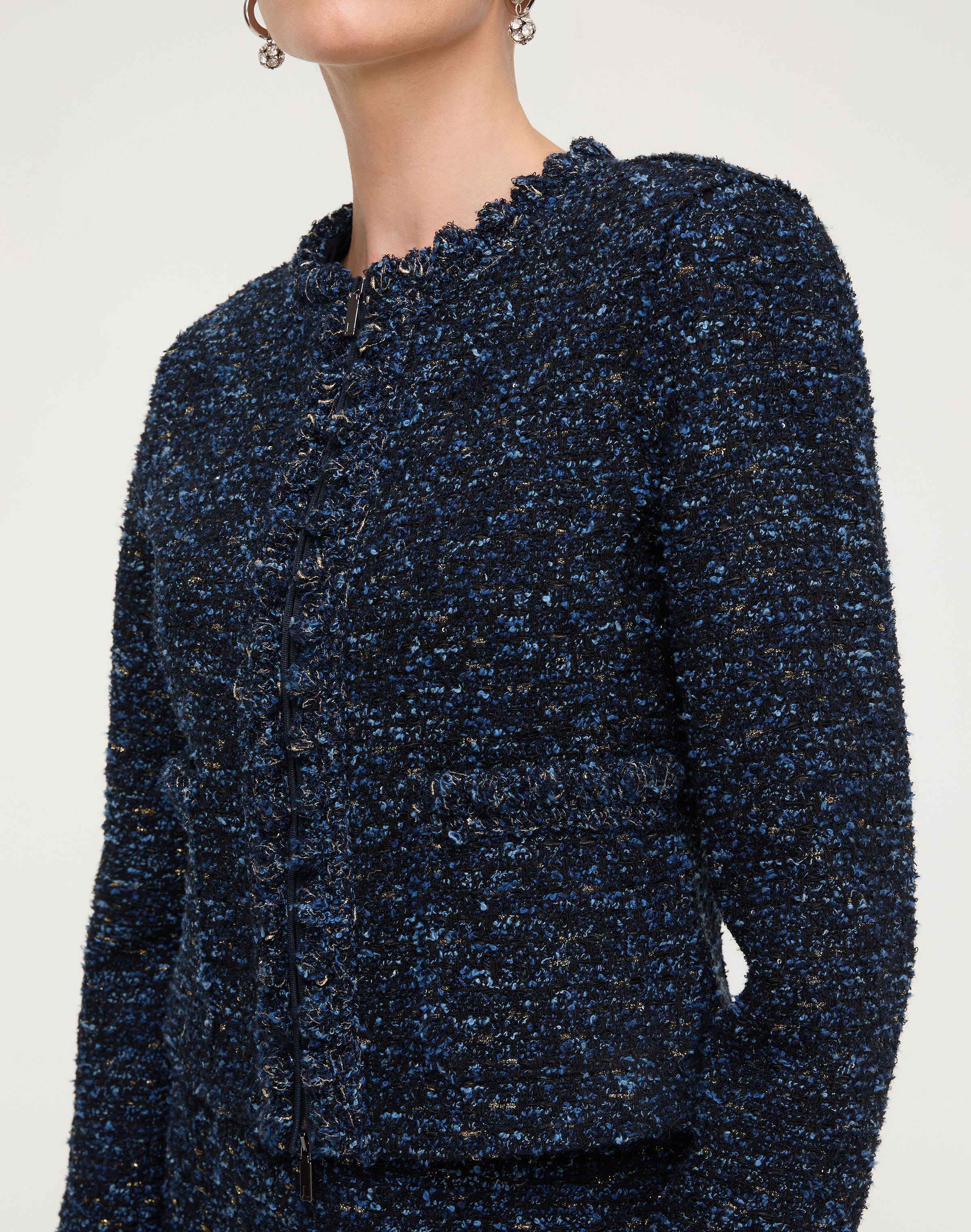 Plus-Size Cosmos Bouclé Tweed Crochet Trim Jacket