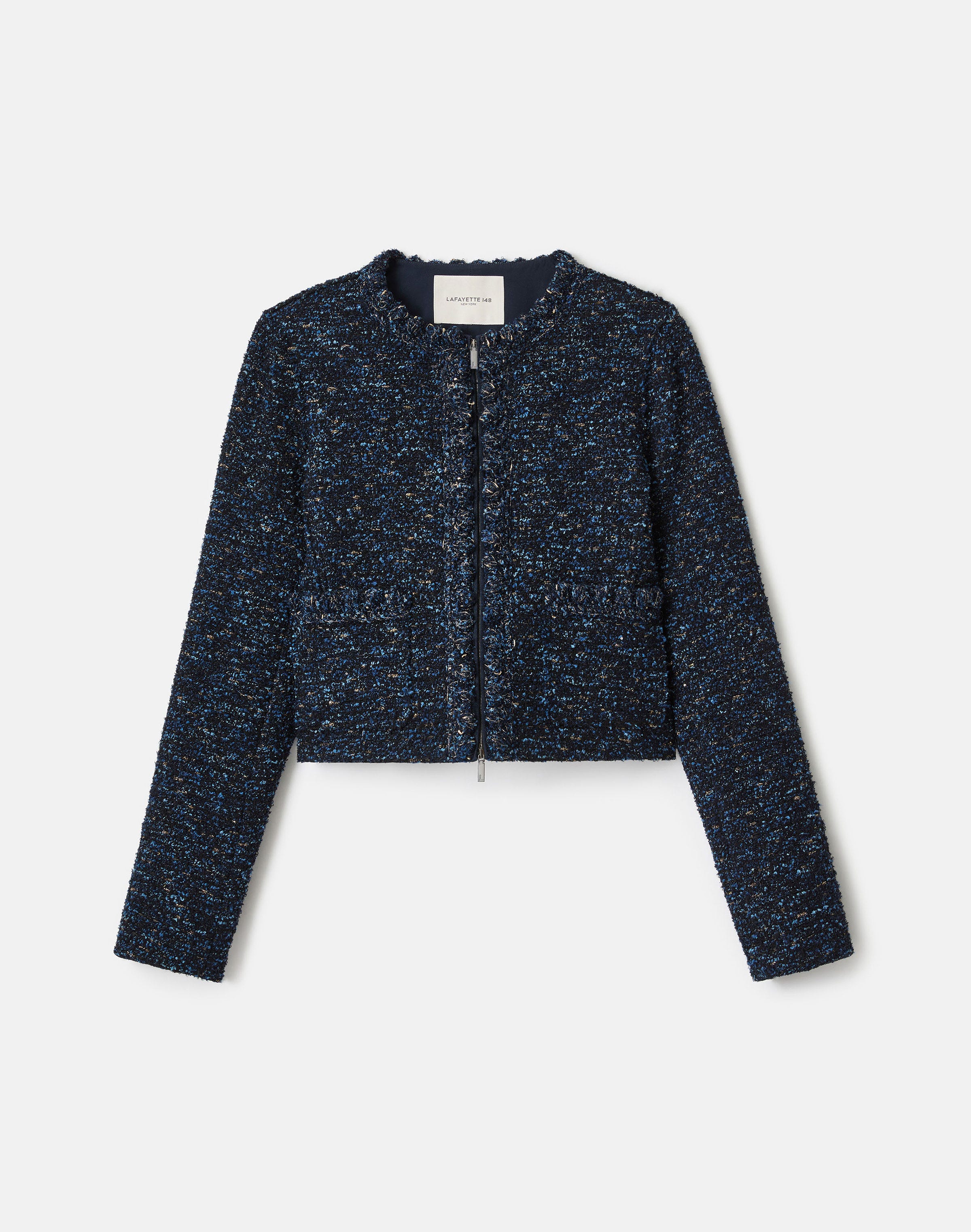 Plus-Size Cosmos Bouclé Tweed Crochet Trim Jacket