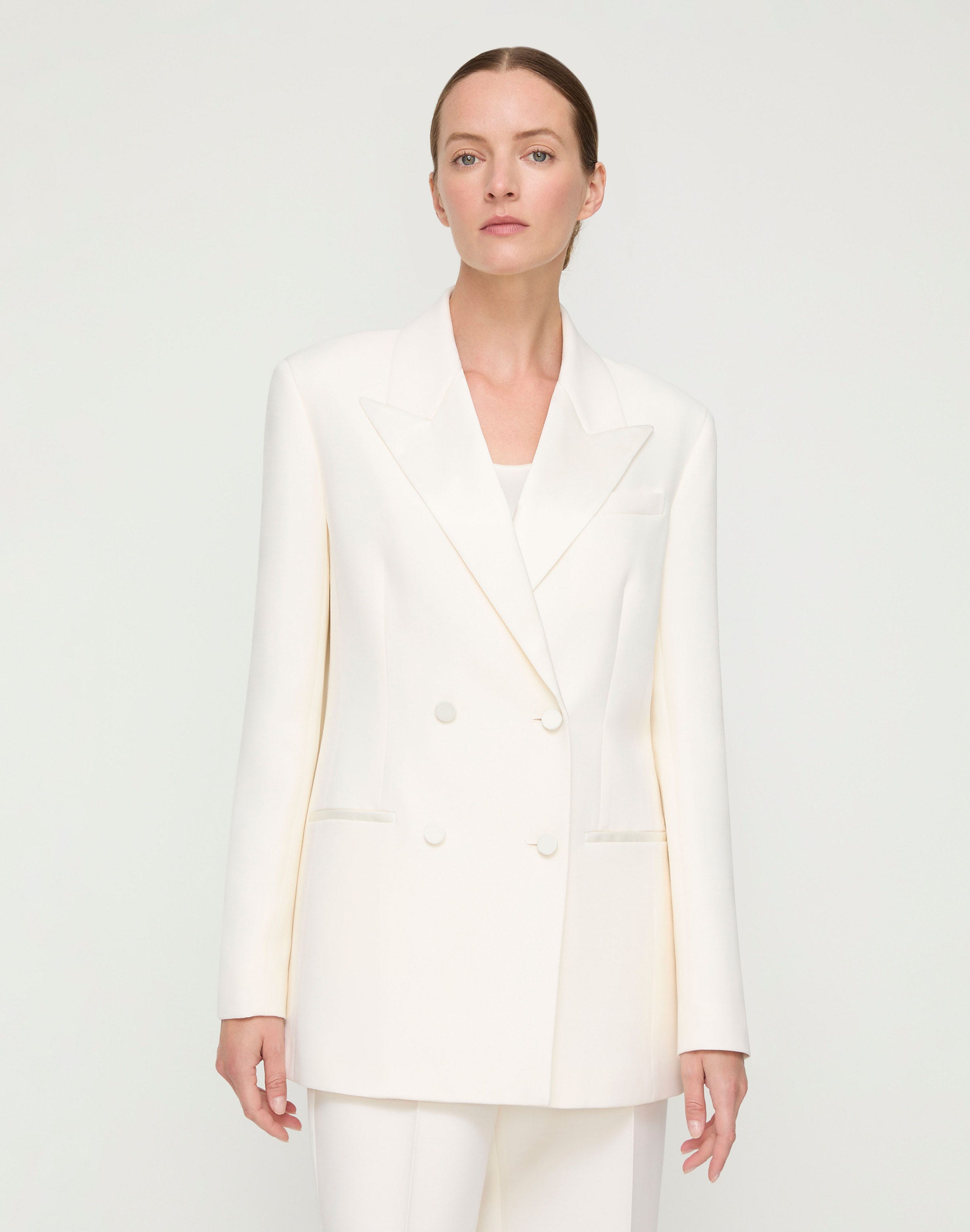 Wool-Silk Crepe Double Breasted Jacket