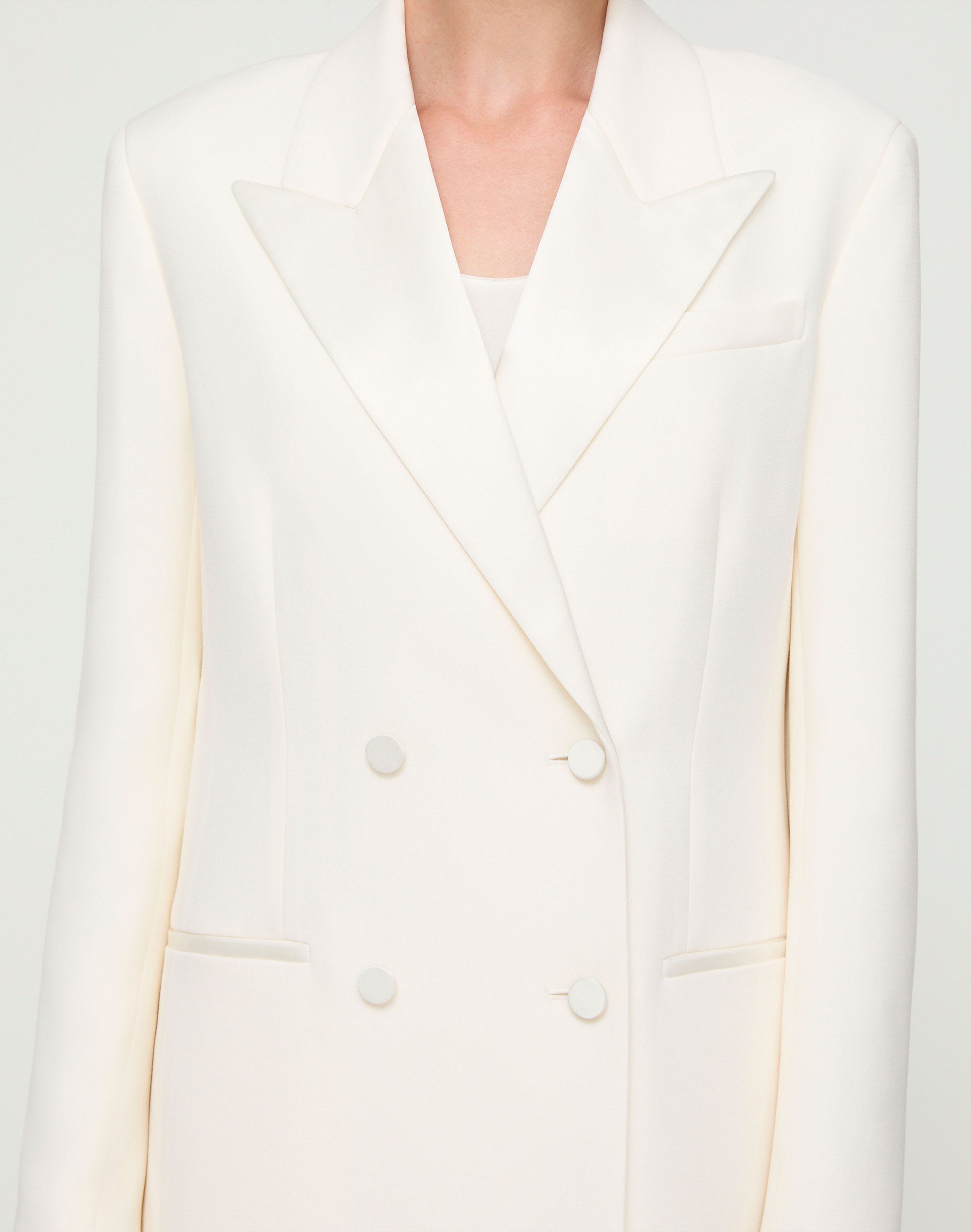 Wool-Silk Crepe Double Breasted Jacket