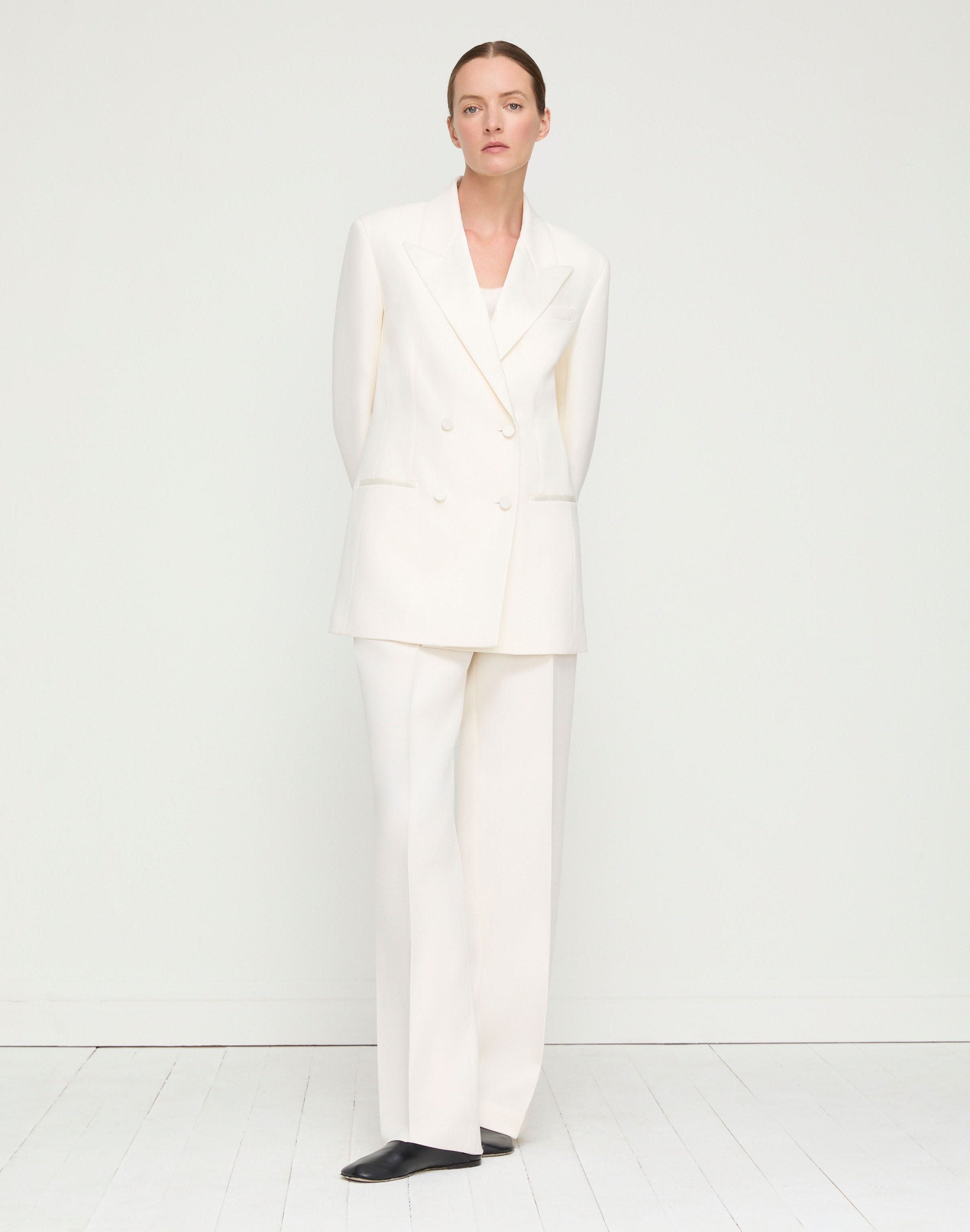 Wool-Silk Crepe Double Breasted Jacket