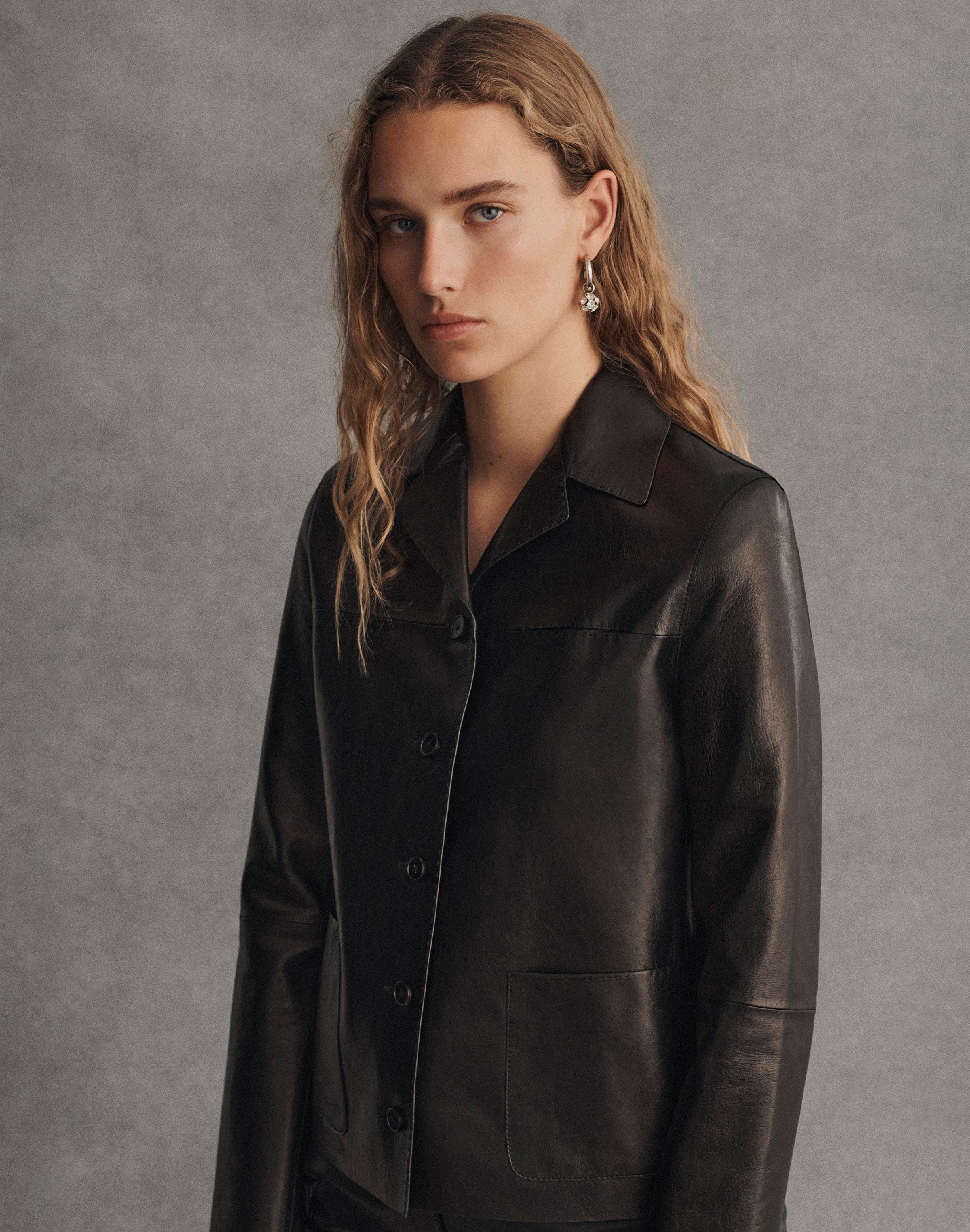 Nappa Lambskin Leather Patch Pocket Jacket