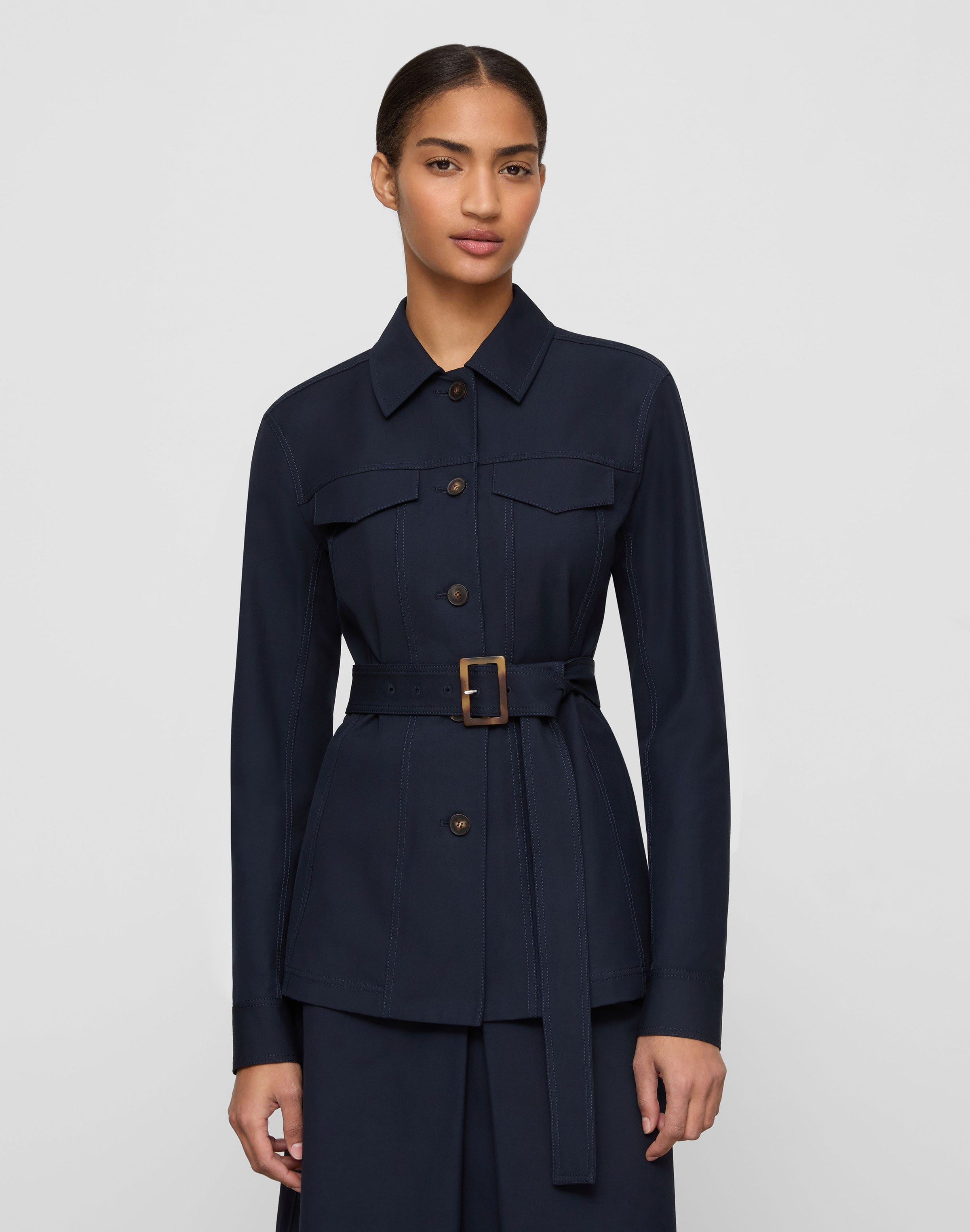 Plus-Size Techno Stretch Twill Belted Jacket