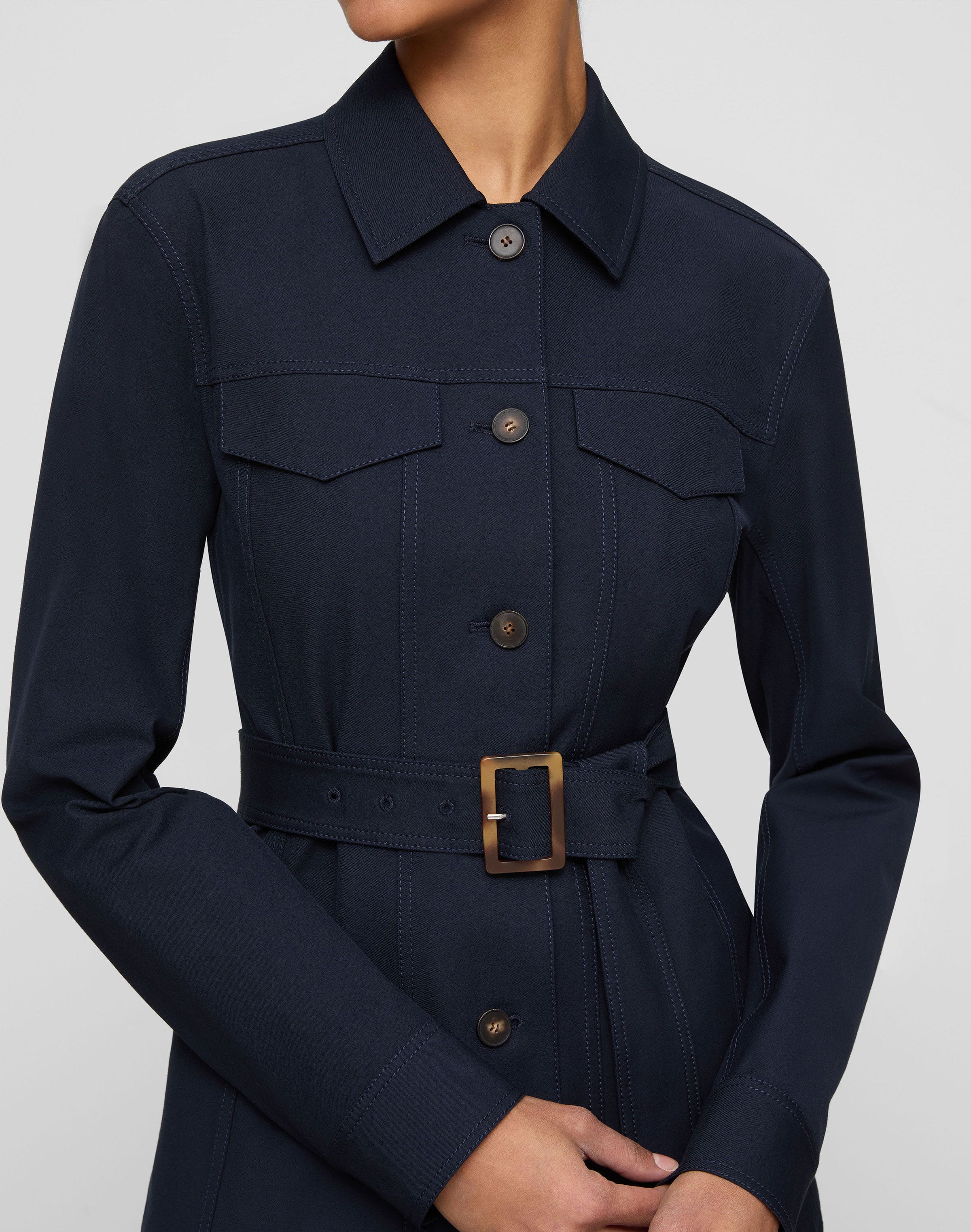 Plus-Size Techno Stretch Twill Belted Jacket